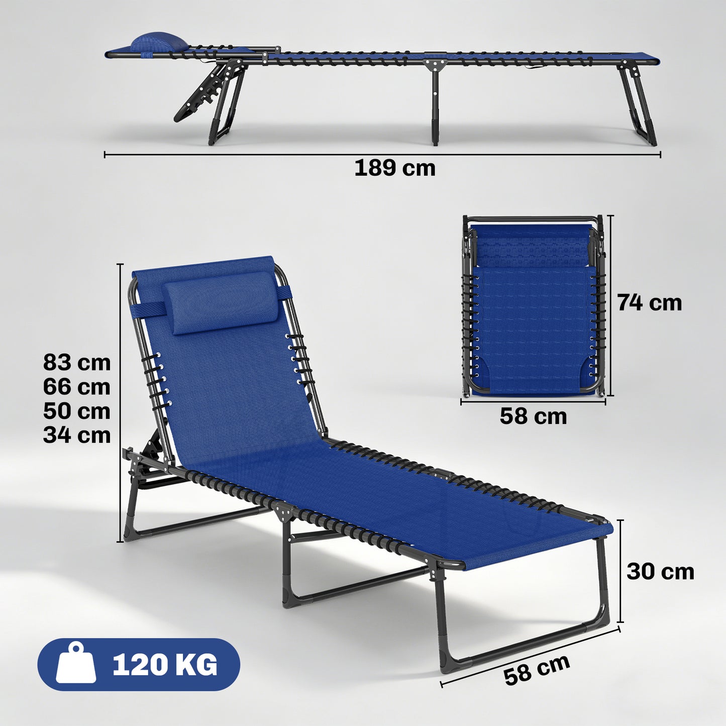 Set of Two Folding Sun Loungers, with Four-Position Backs