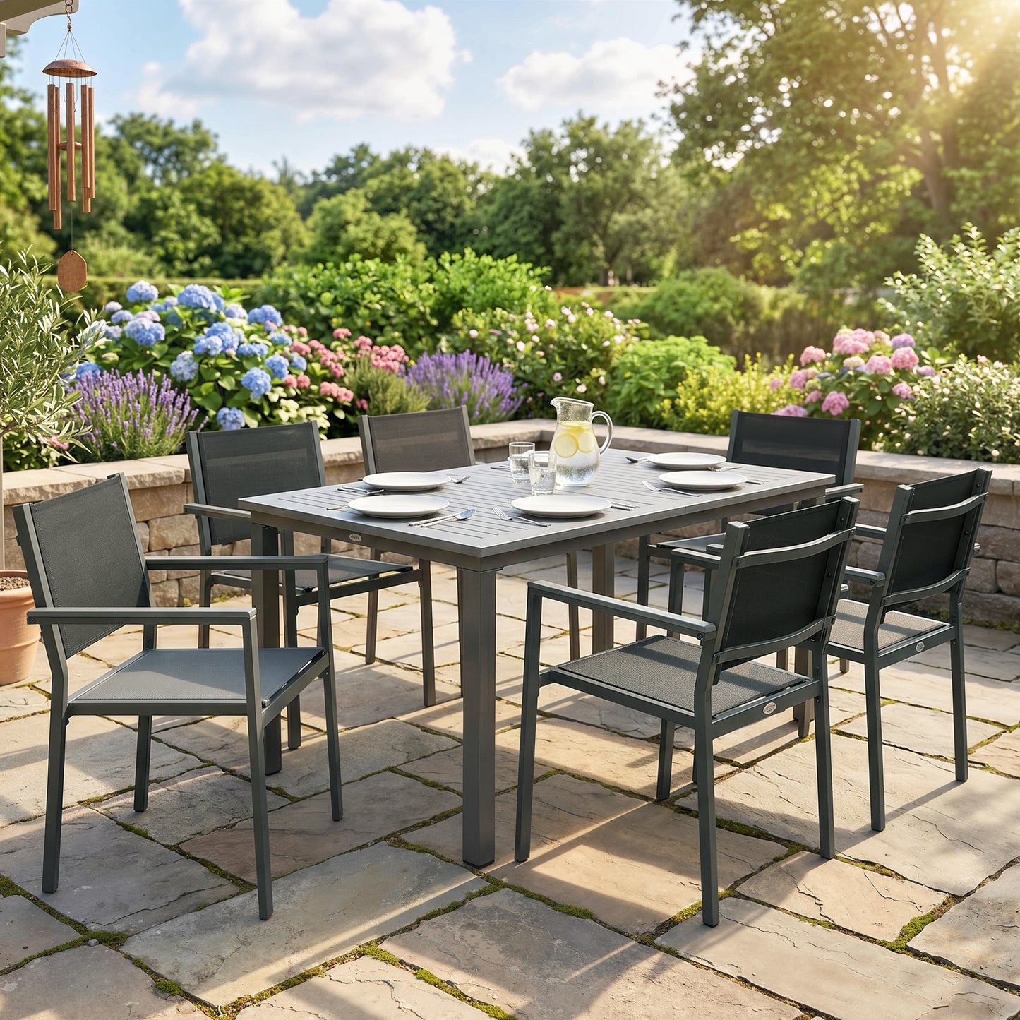 Garden Dining Set with Acacia Wood Table Top