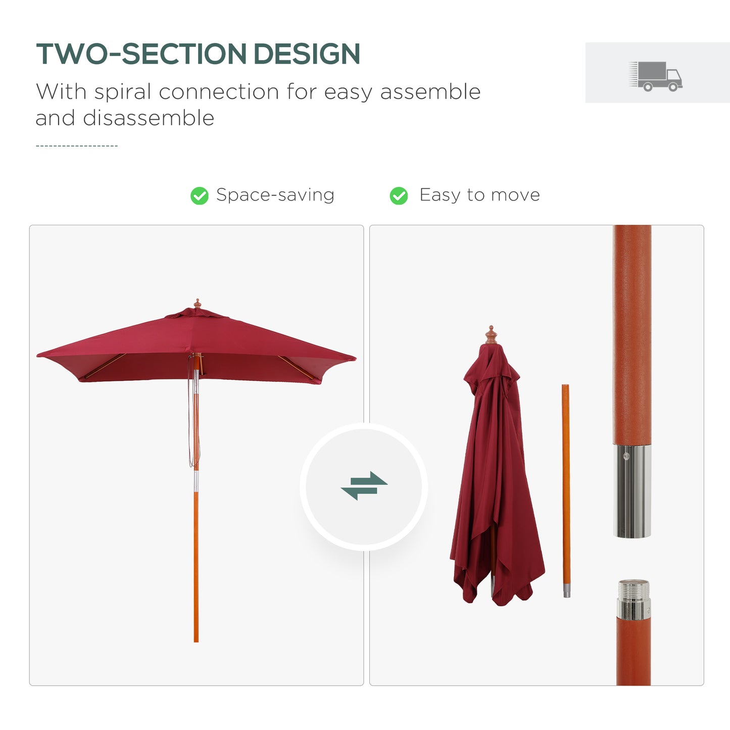 2m x 1.5m Garden Parasol Umbrella with Tilting Sunshade Canopy