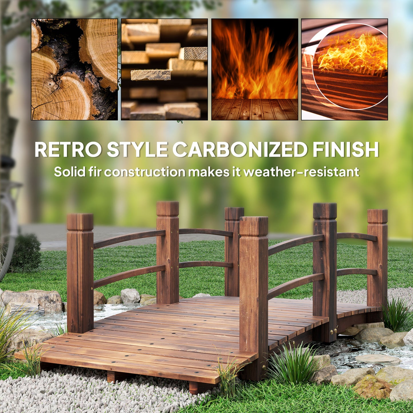 1.5M Wooden Garden Bridge Lawn Décor Stained Finish Arc Outdoor
