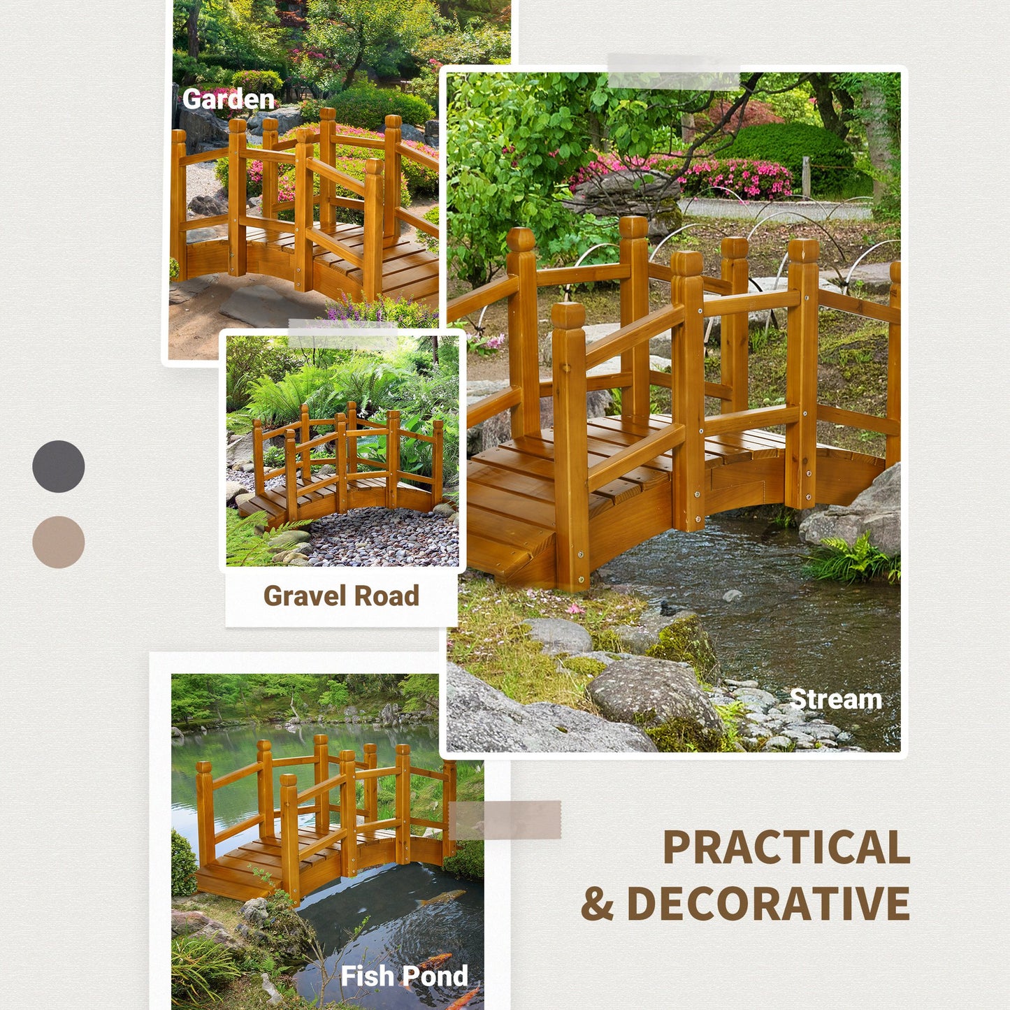 Wooden Garden Bridge with Safety Railings