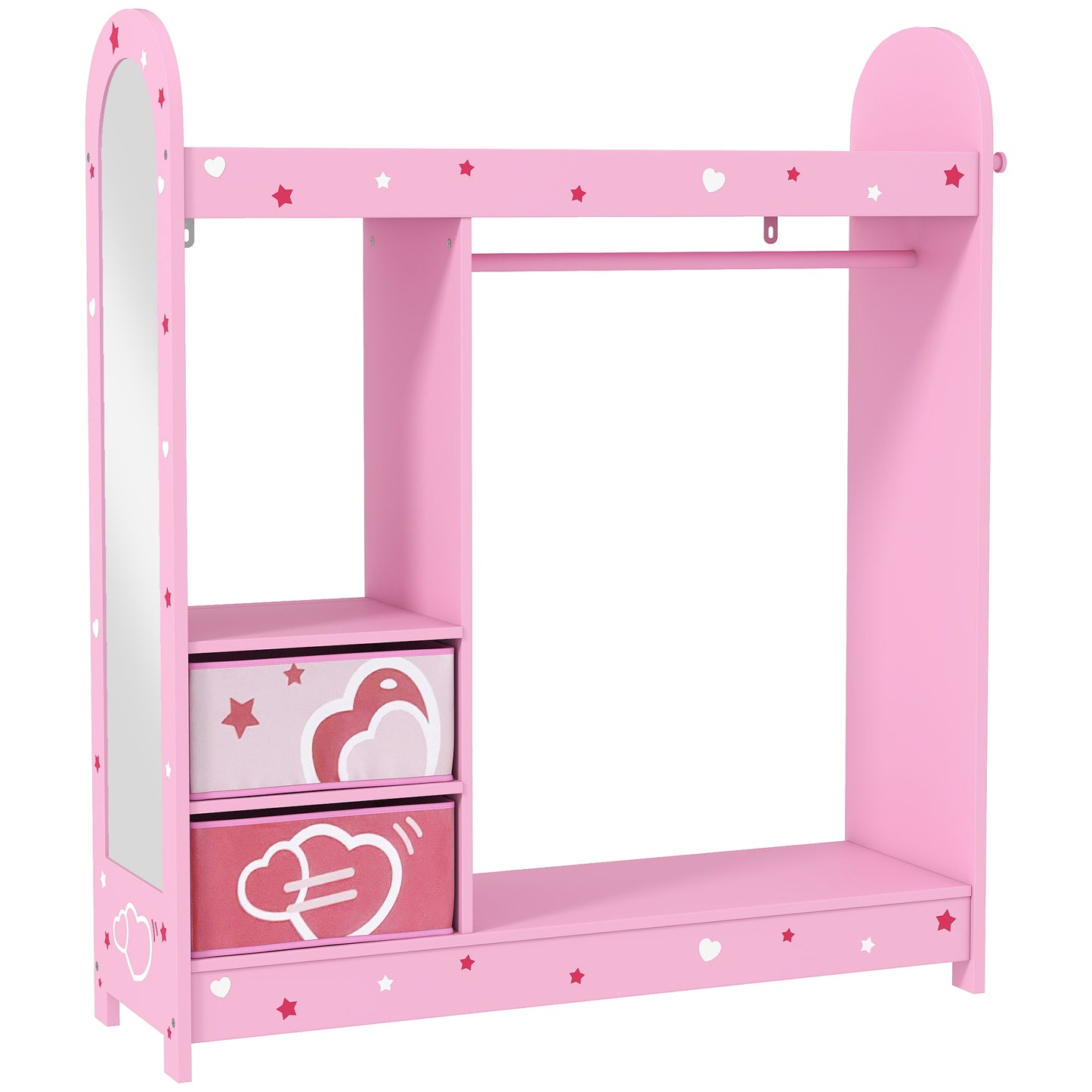 Kids Clothes Rail, Kids Wardrobe with Mirror, Shelves