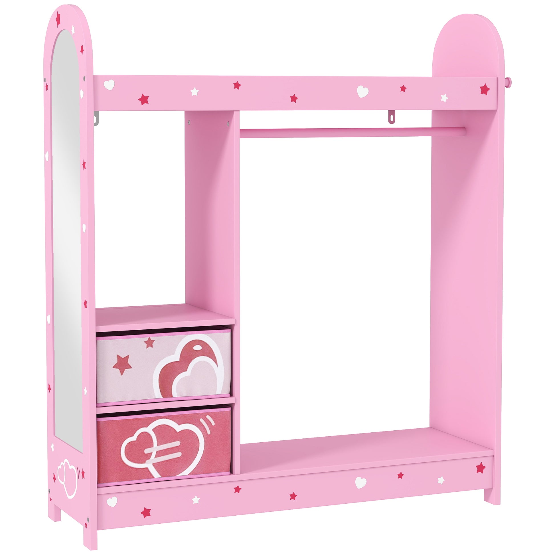 Kids Clothes Rail, Kids Wardrobe with Mirror, Shelves