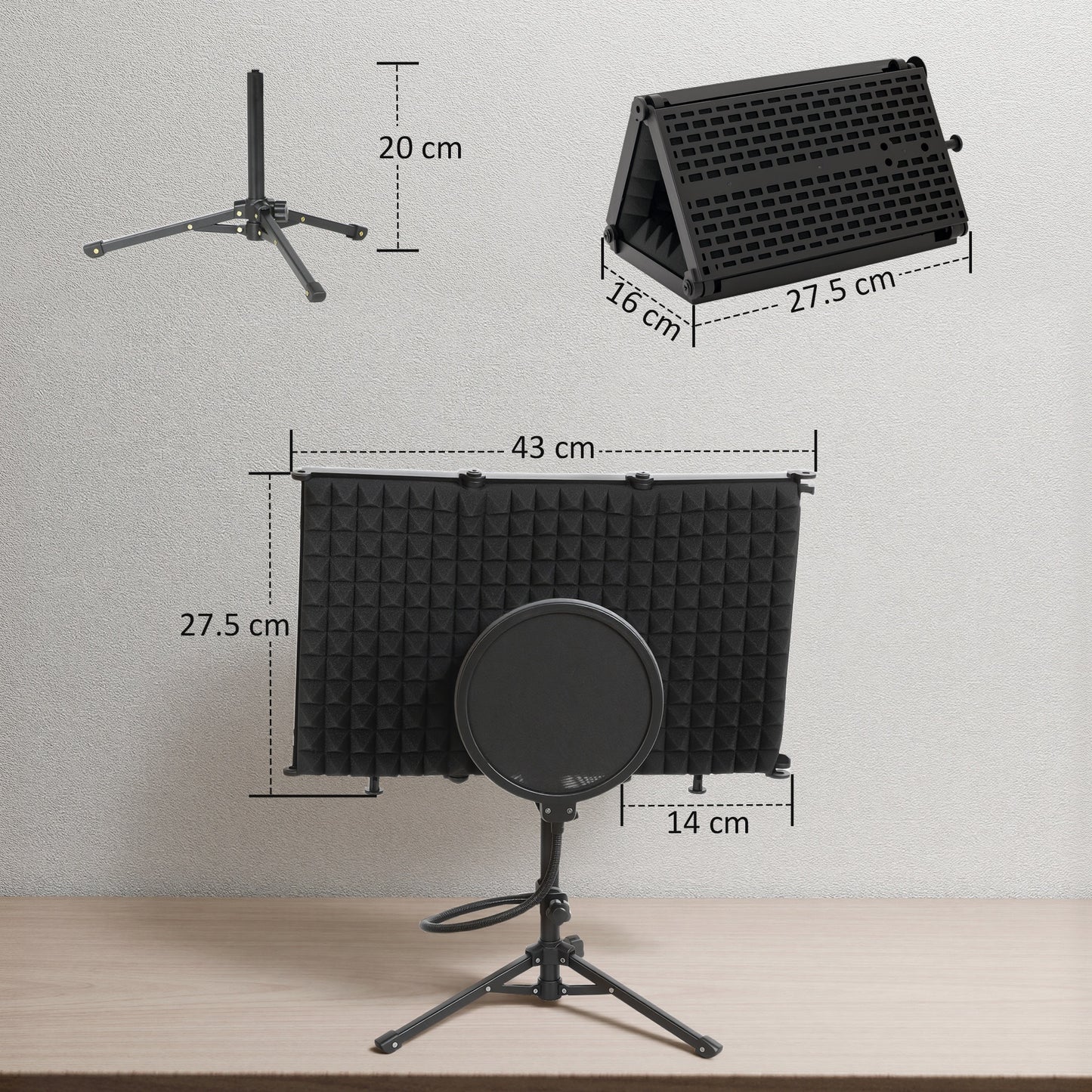 Studio Microphone Isolation Shield with Pop Filter and Tripod Stand