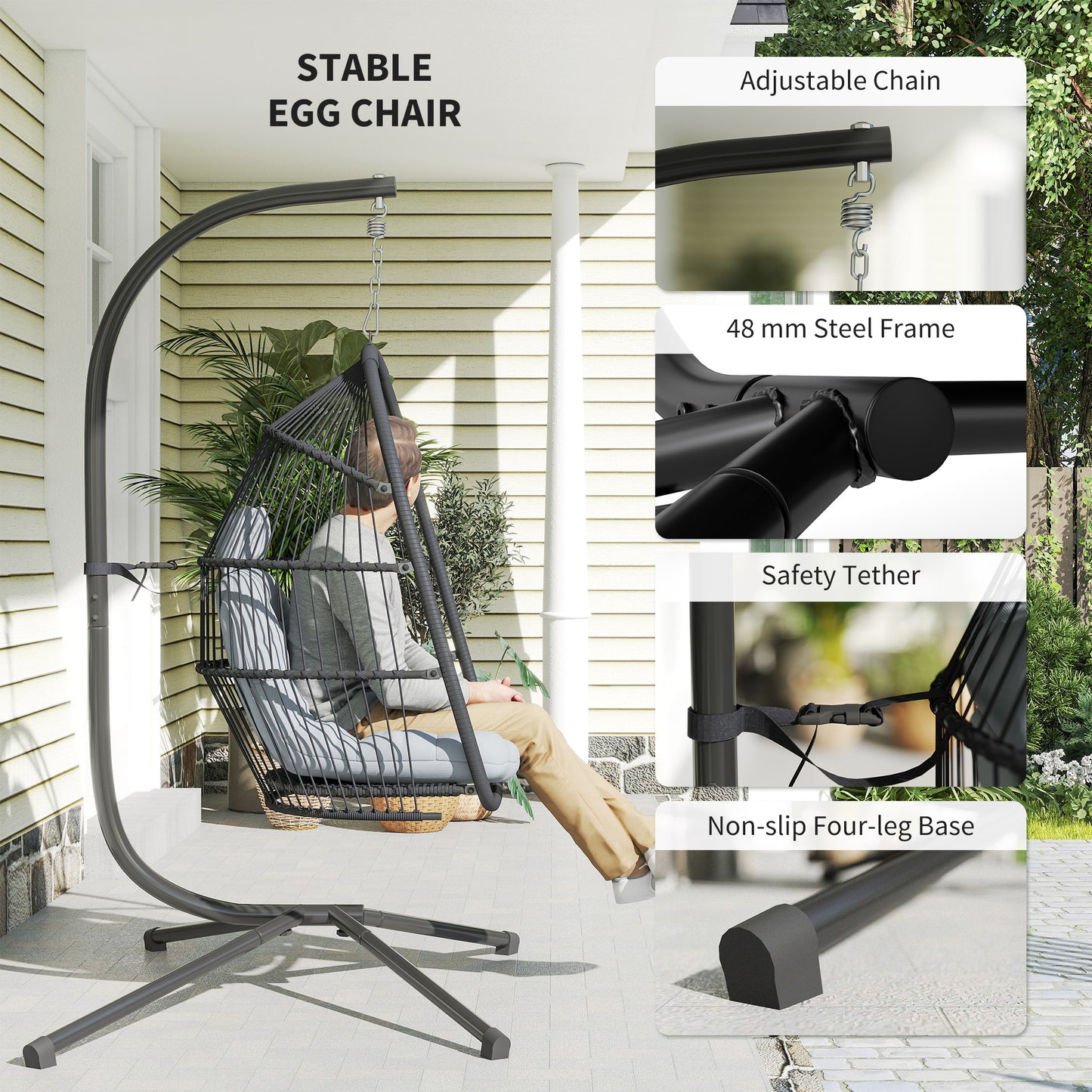 Rattan Hanging Egg Chair with Stand