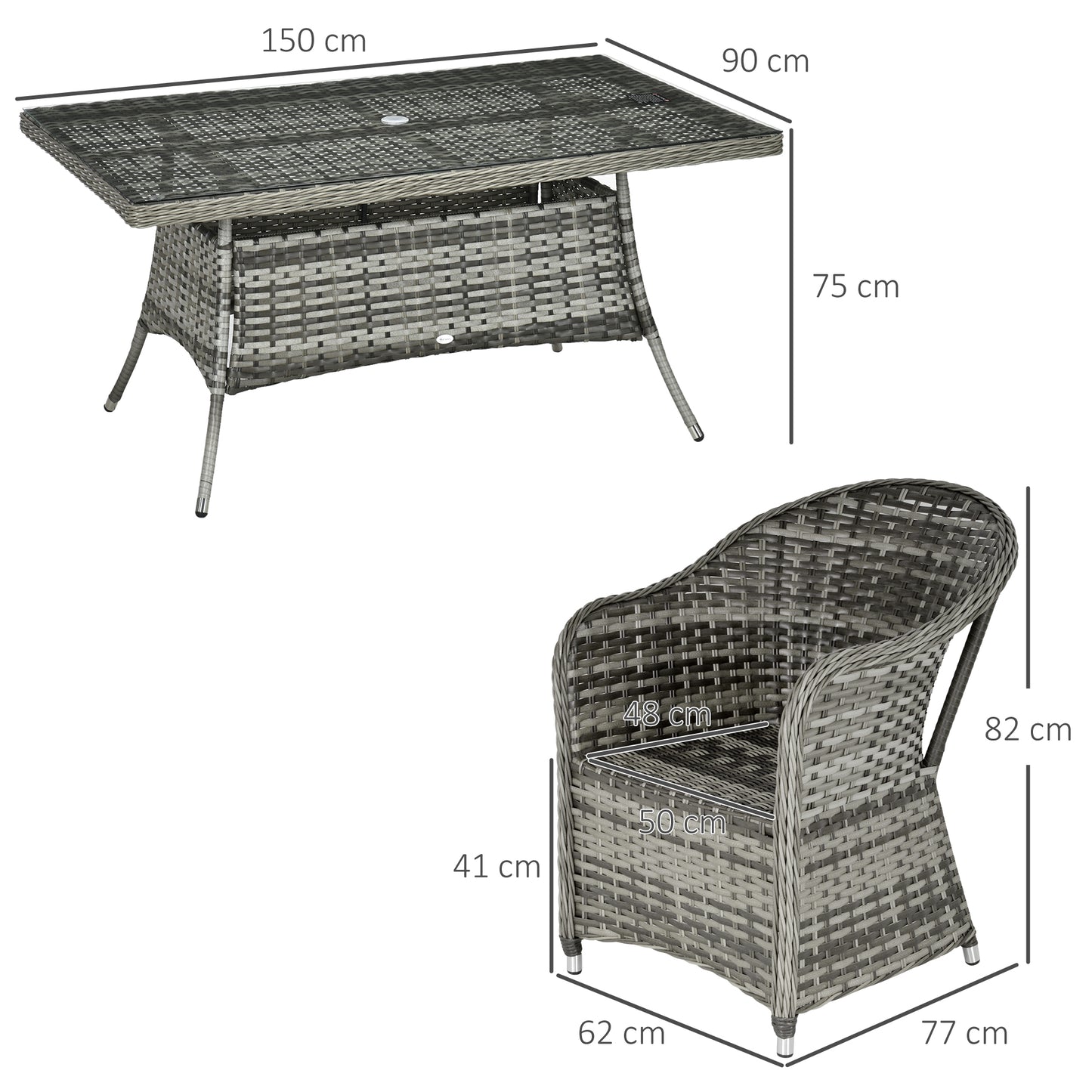 Seven-Piece Rattan Dining Set with Tempered Glass Table Top