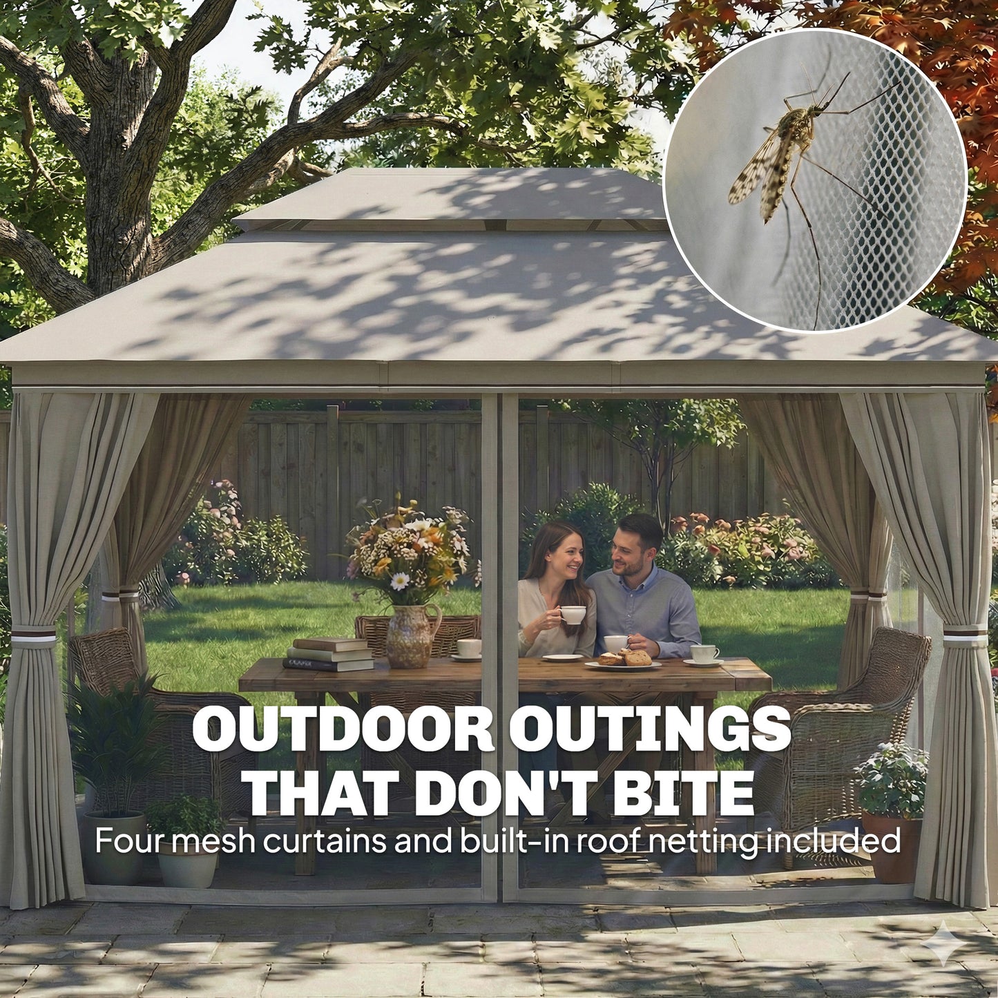 3 x 4 m Outdoor Garden Gazebo with Netting and Curtains