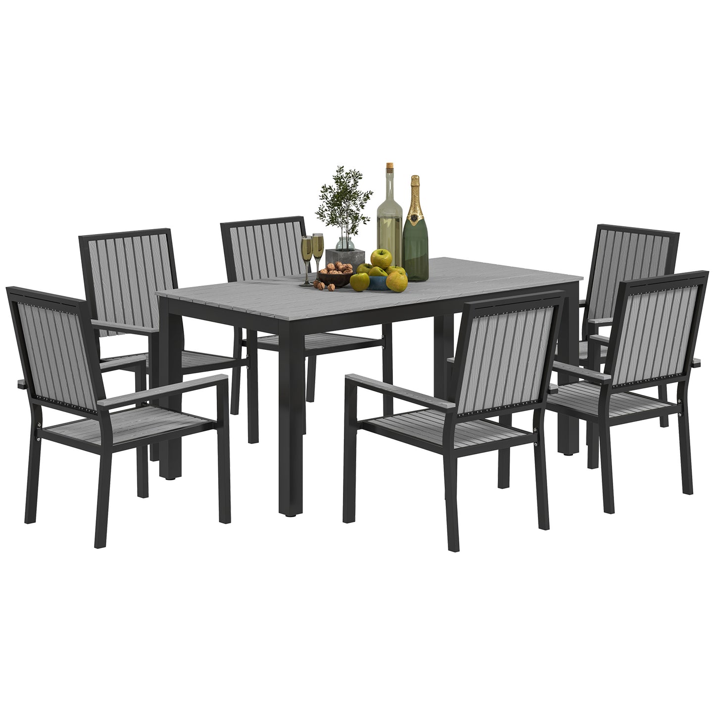 6 Seater Garden Dining Set with Stackable Chairs, Aluminium Frame
