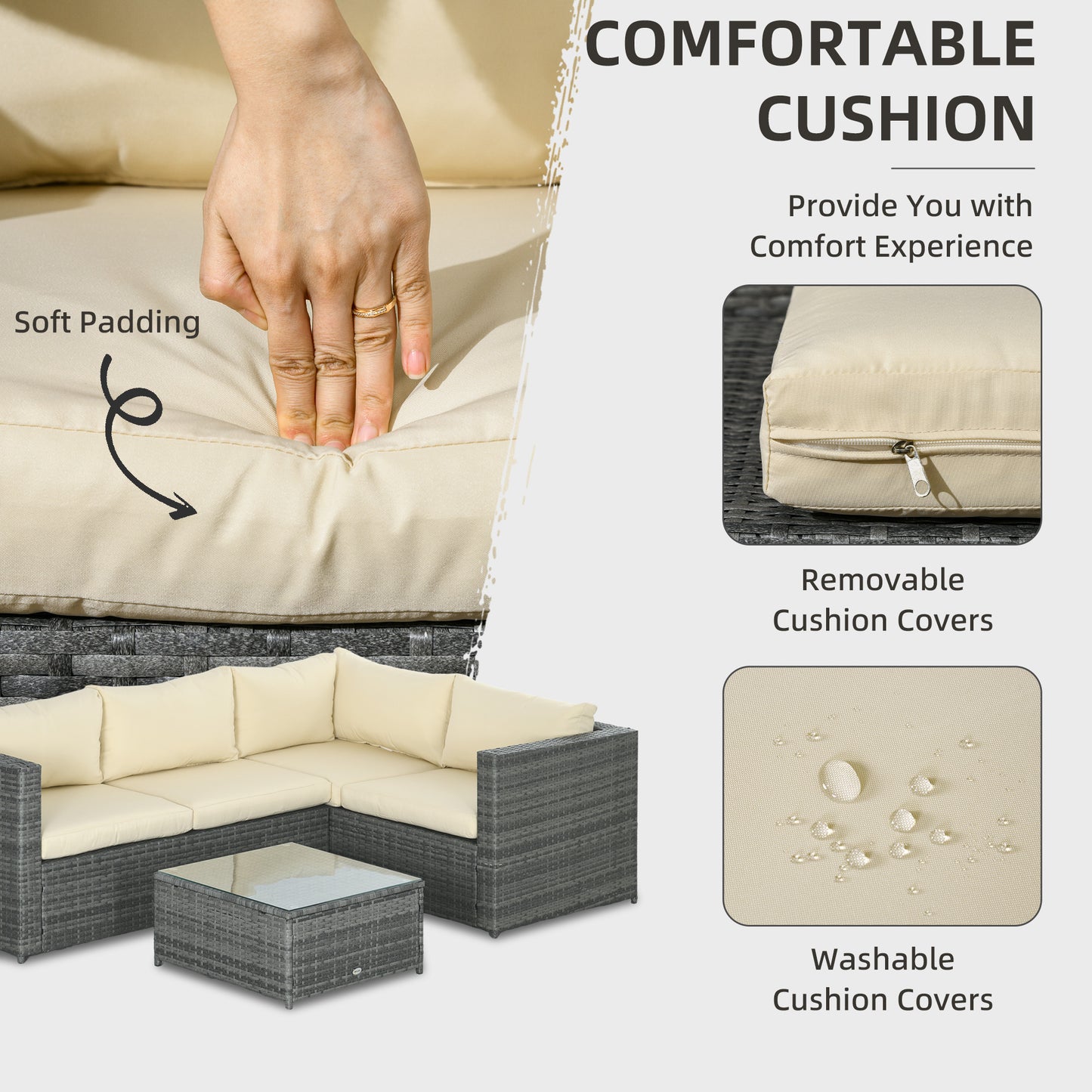 3 Pieces PE Rattan Garden Furniture Set with 10 cm Thick Cushions