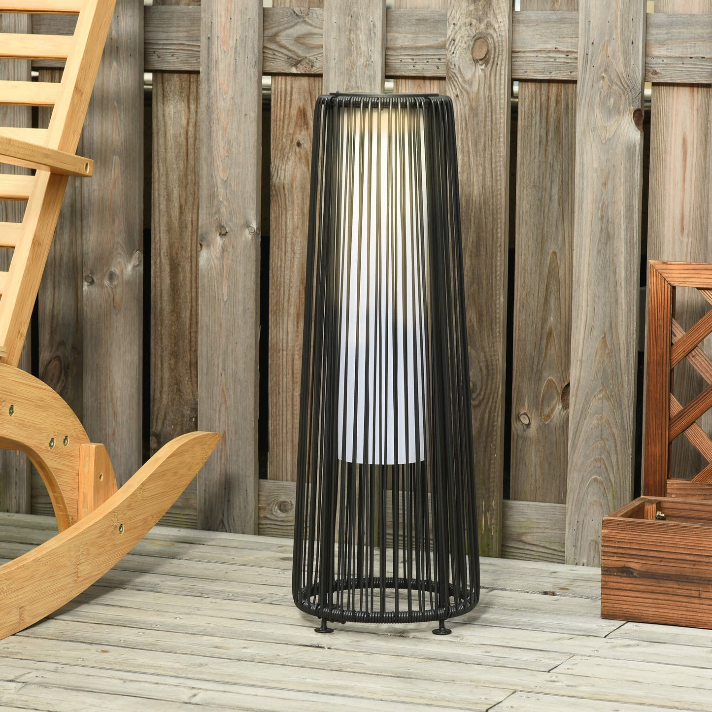 Patio Garden Solar Powered Lights Woven Resin Wicker Lantern Auto