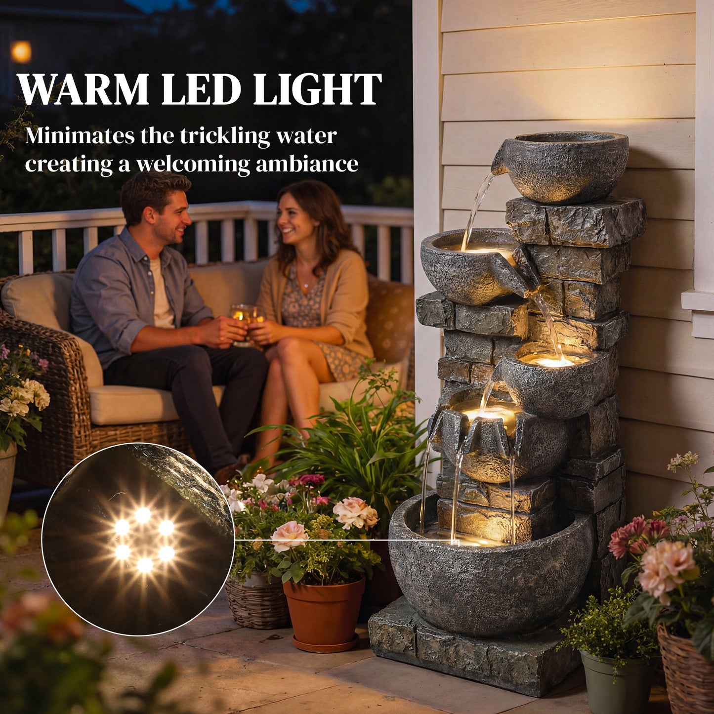 Outdoor Water Fountain with LED Lights