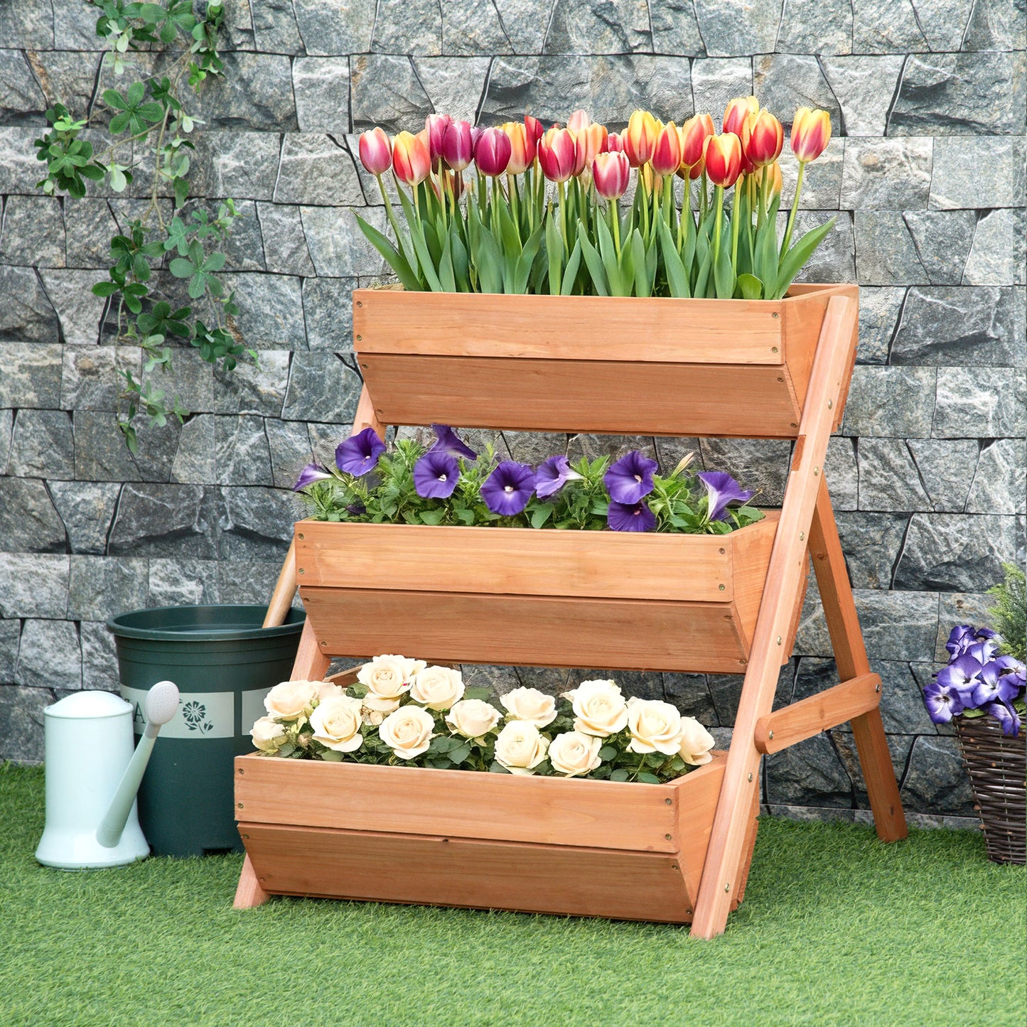 3 Tier Raised Garden Bed Wooden Elevated Planter Box Kit