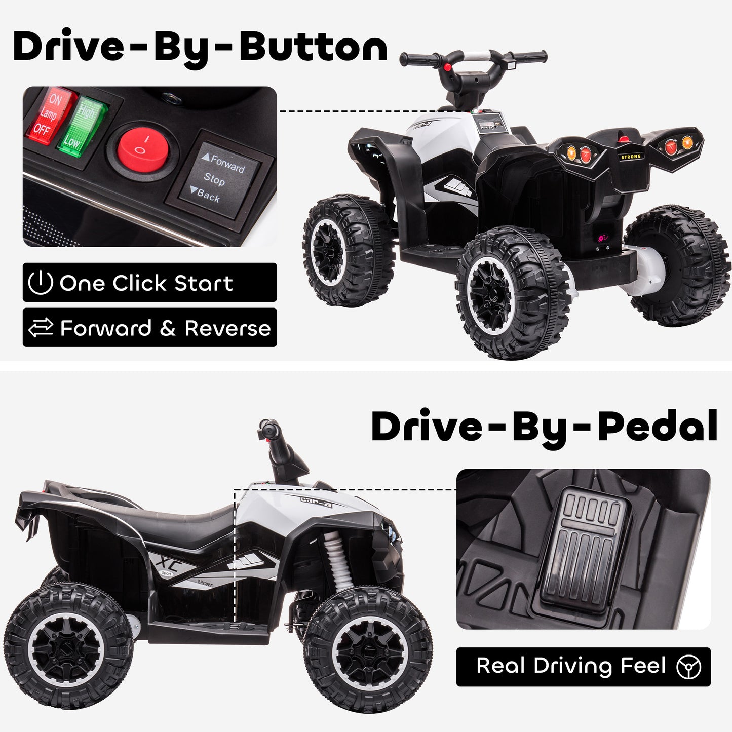 12V Ride-On Quad Bike w/ Music, Horn, for Ages 3-5 Years