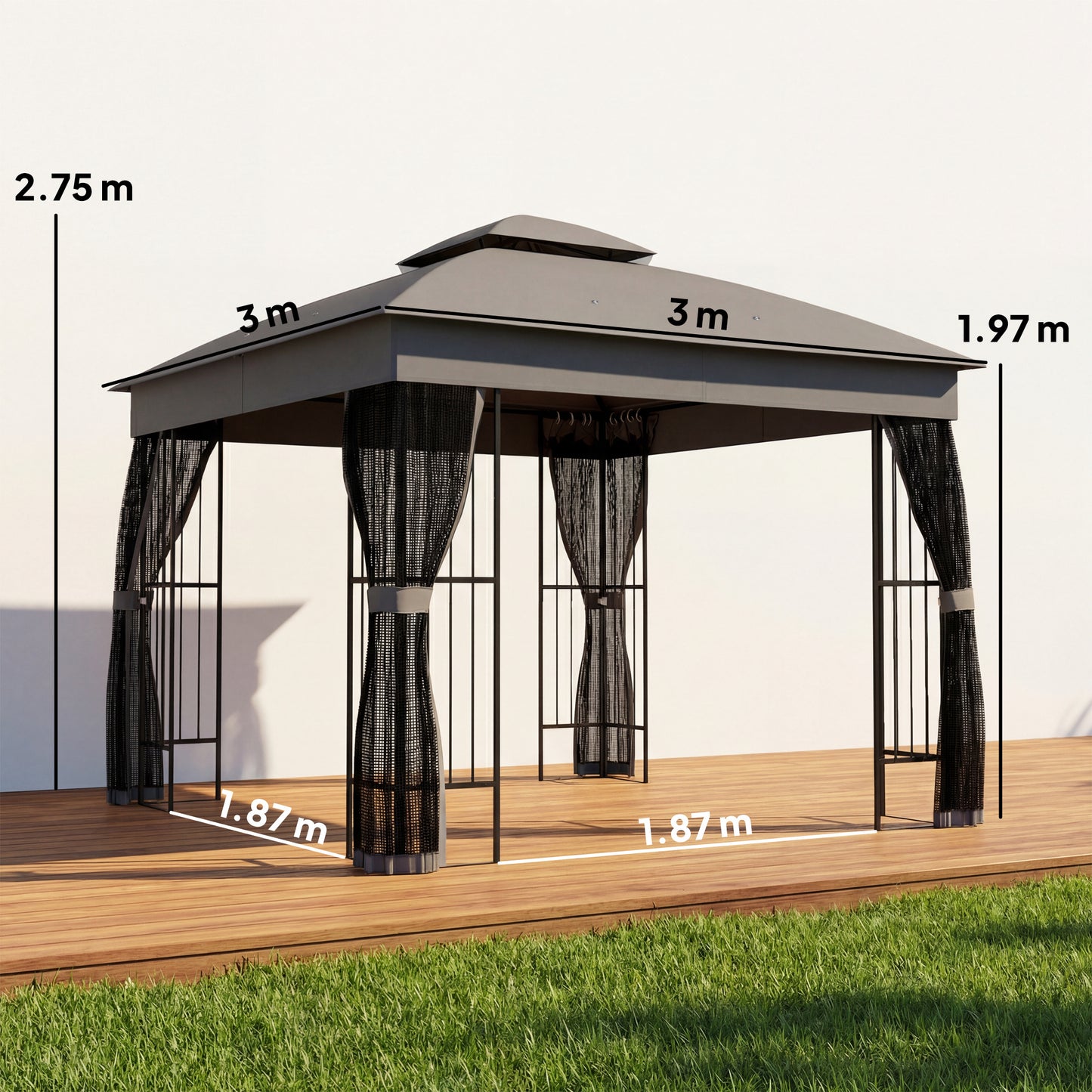 3 x 3 m Outdoor Garden Gazebo with Post Shelves