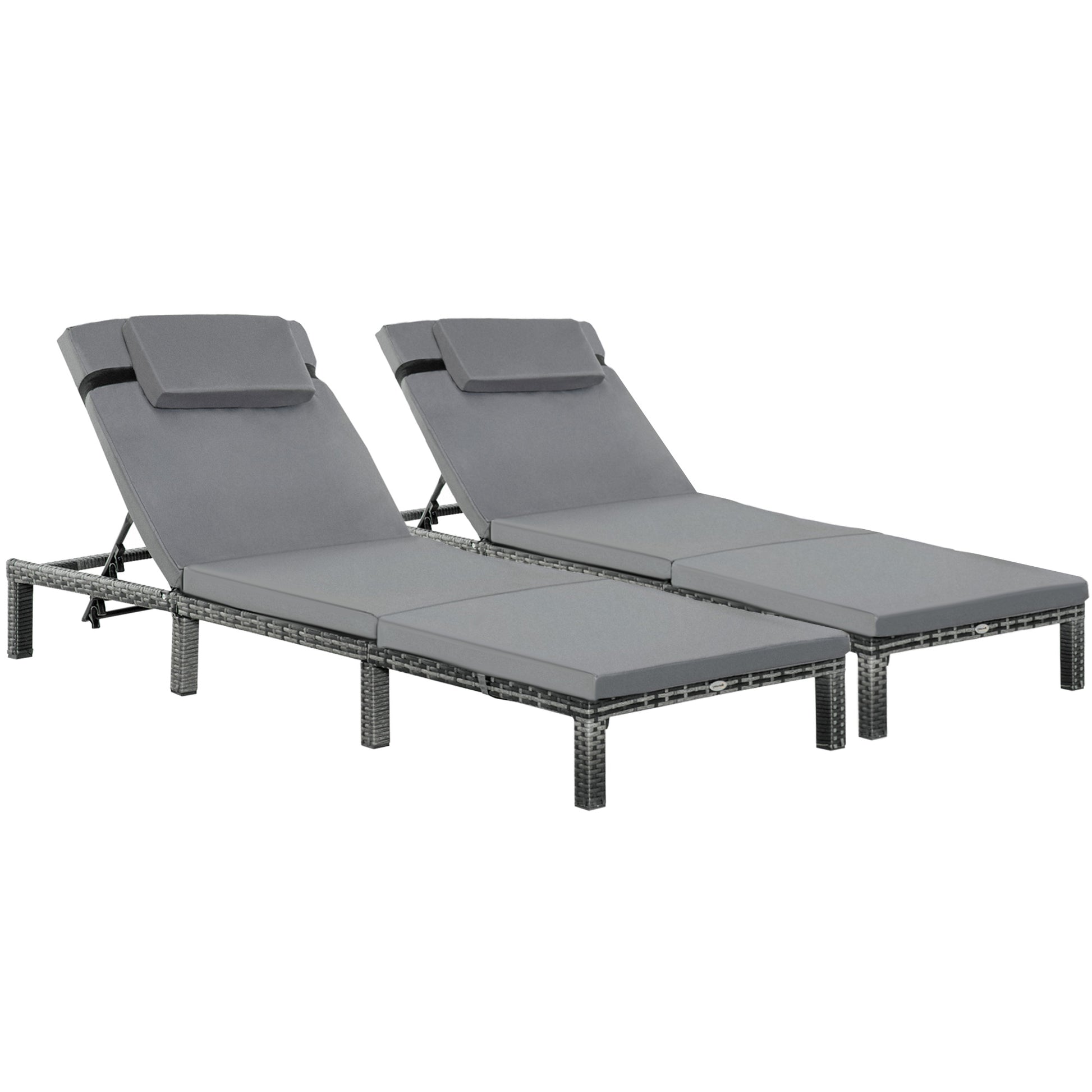 2 Pieces Outdoor PE Rattan Sun Loungers set of 2 with Cushion