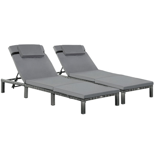2 Pieces Outdoor PE Rattan Sun Loungers set of 2 with Cushion