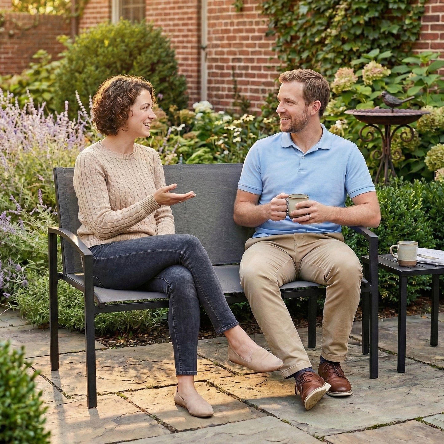 Metal Garden Bench, 2 Seater Outdoor Furniture Seating
