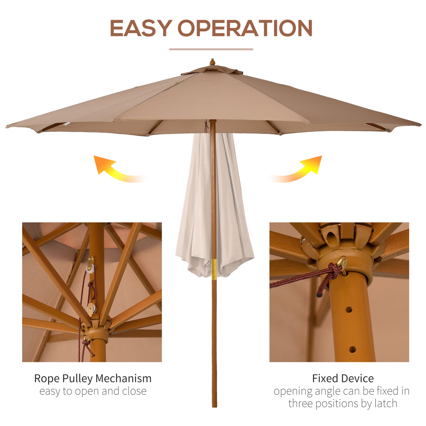 3(m) Garden Umbrella Wooden Parasol 8 Ribs Bamboo Sun Shade Patio