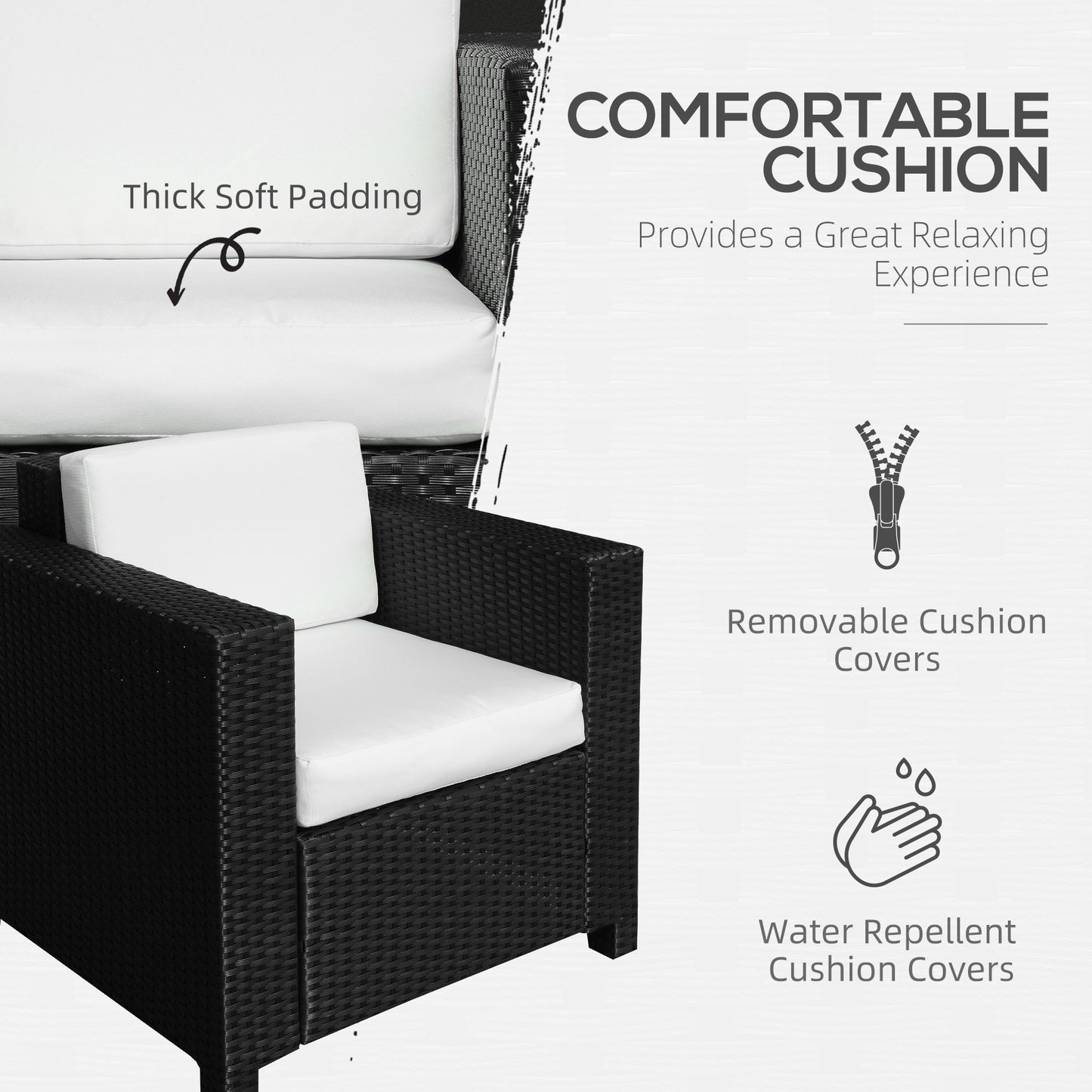Single Seater Rattan Chair Sofa with 10 cm Thick Padded Cushion