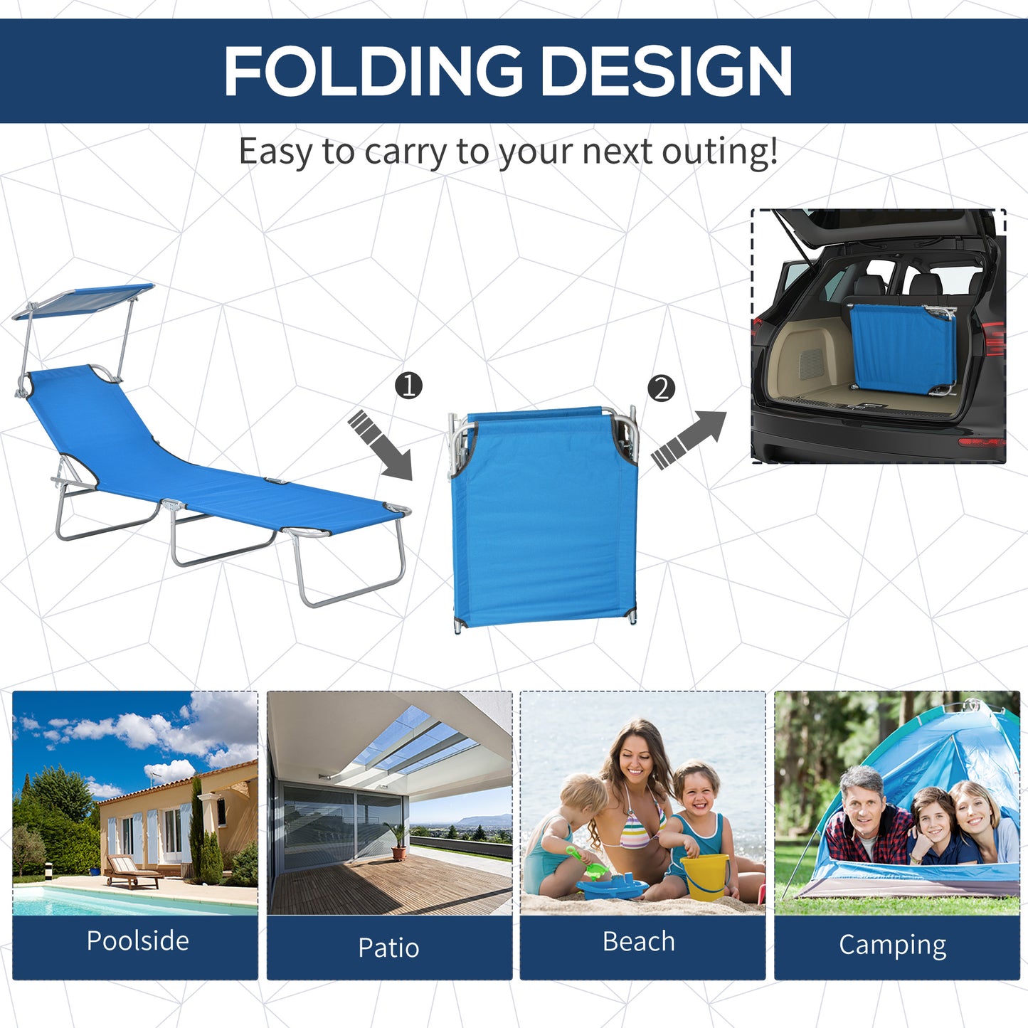 Sun Lounger, with Adjustable Face Canopy - Bright