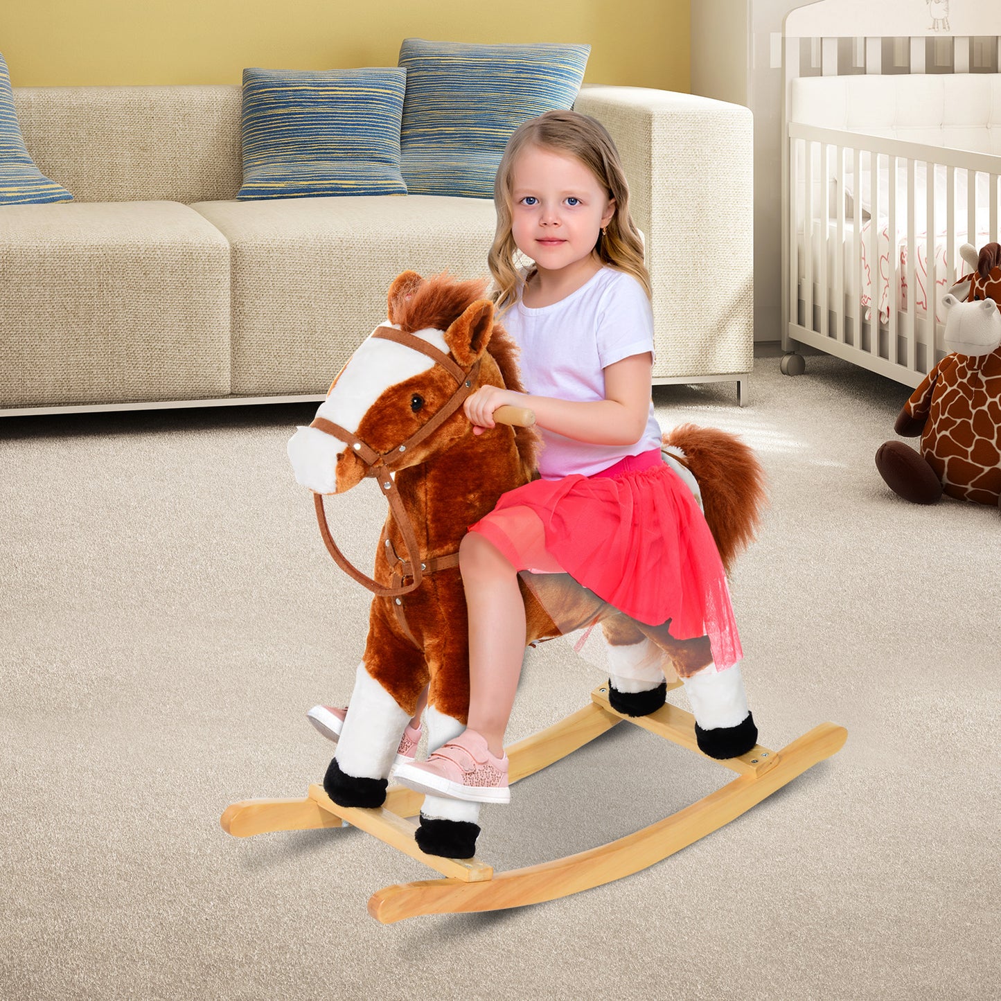 Baby Rocking Horse Plush Ride on Animals Rocker