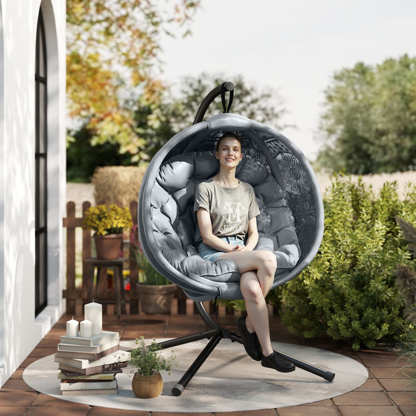 Round Egg Basket Chair, with Steel Stand
