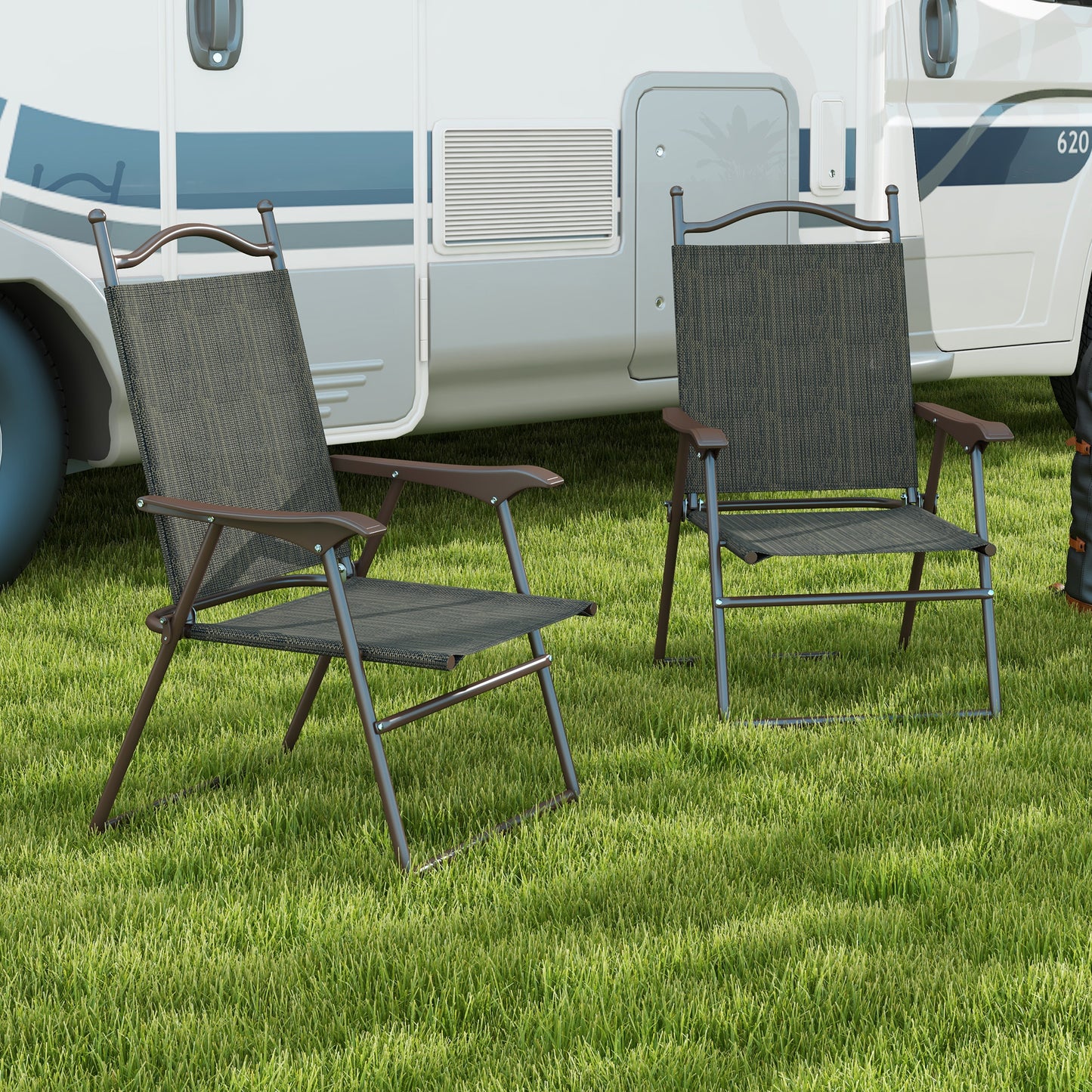 Set of Two Folding Garden Chairs, with Fabric Mesh Seats