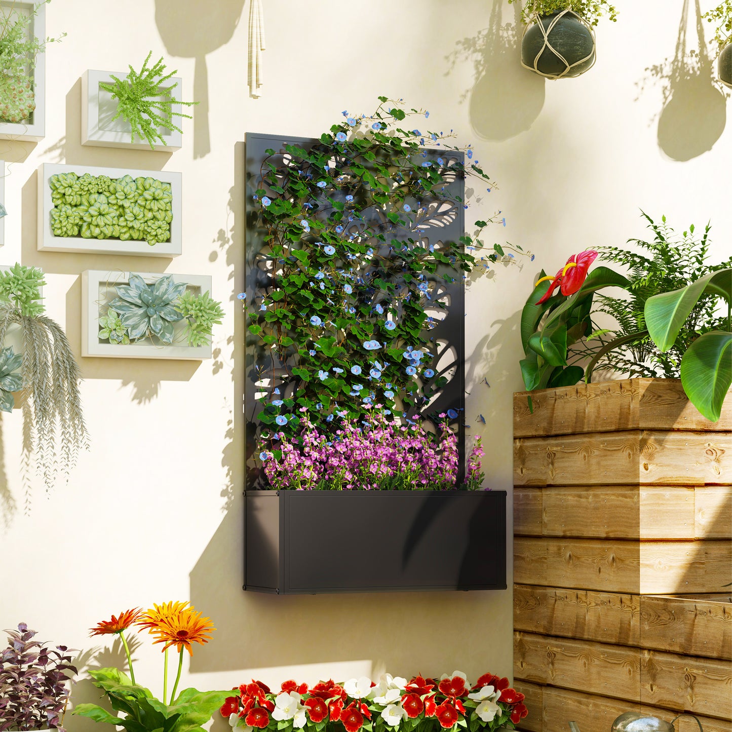 Outdoor Metal Planter, with Back Trellis