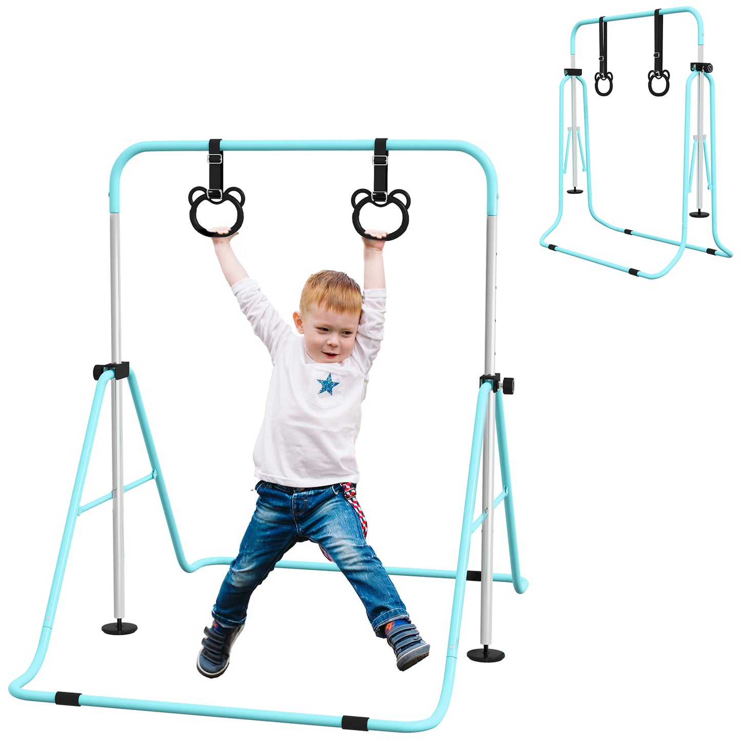Adjustable Height, Foldable Kids Gymnastics Bar w/ Non-slip Rubber