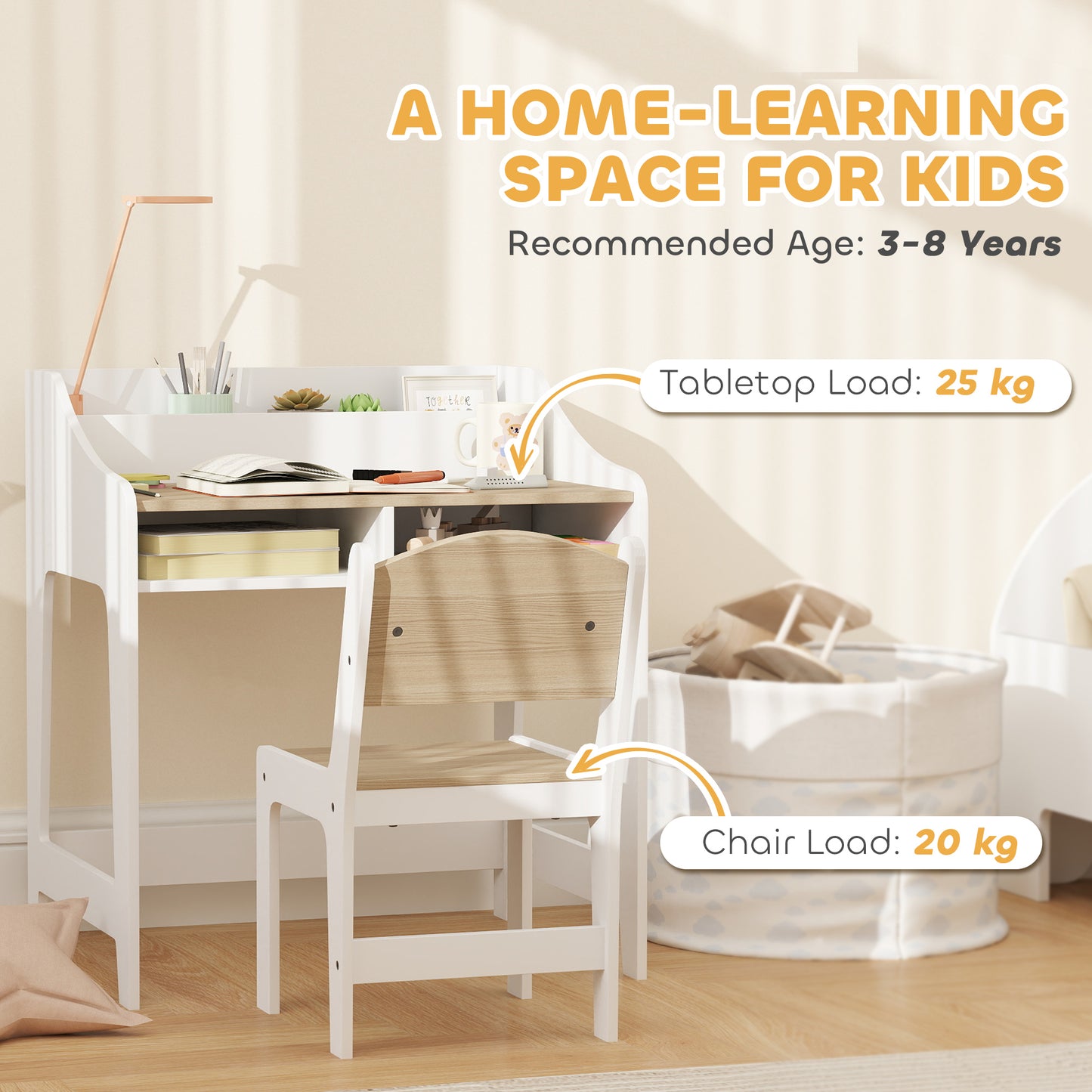 Kids Desk and Chair Set, Children Study Table with Storage