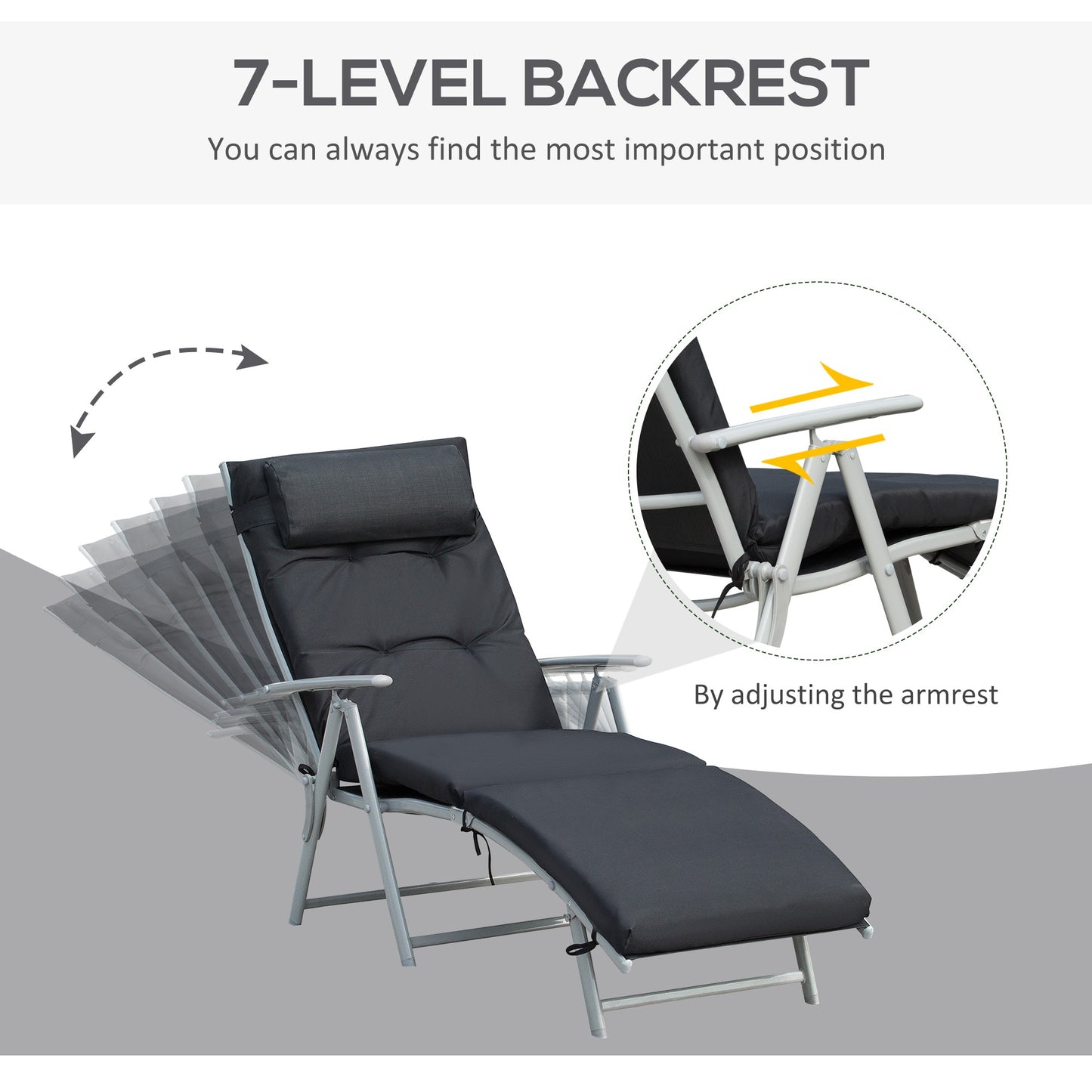 Steel Frame Outdoor Garden Padded Sun Lounger w/ Pillow