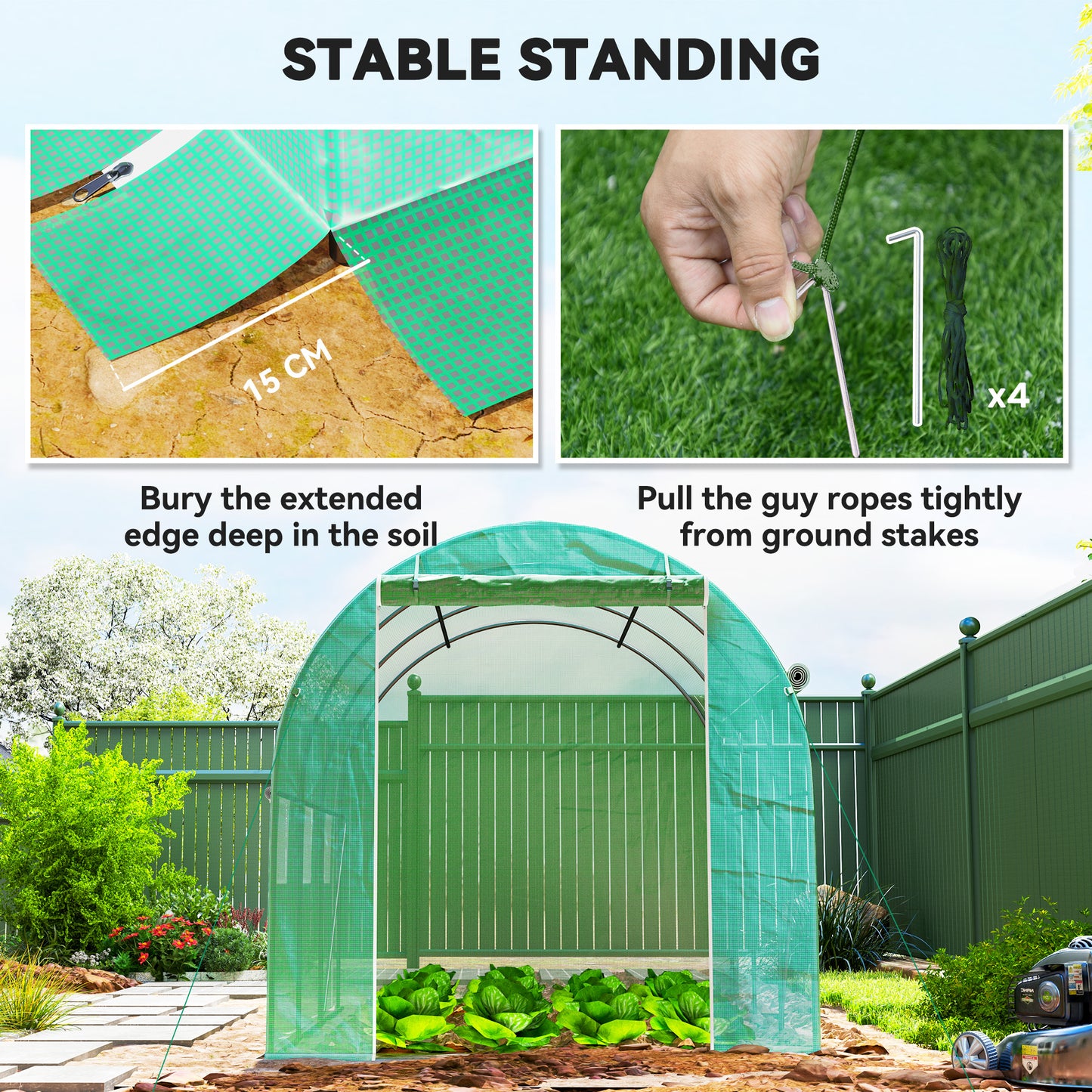 296 x 196cm Steel Frame Polytunnel Greenhouse