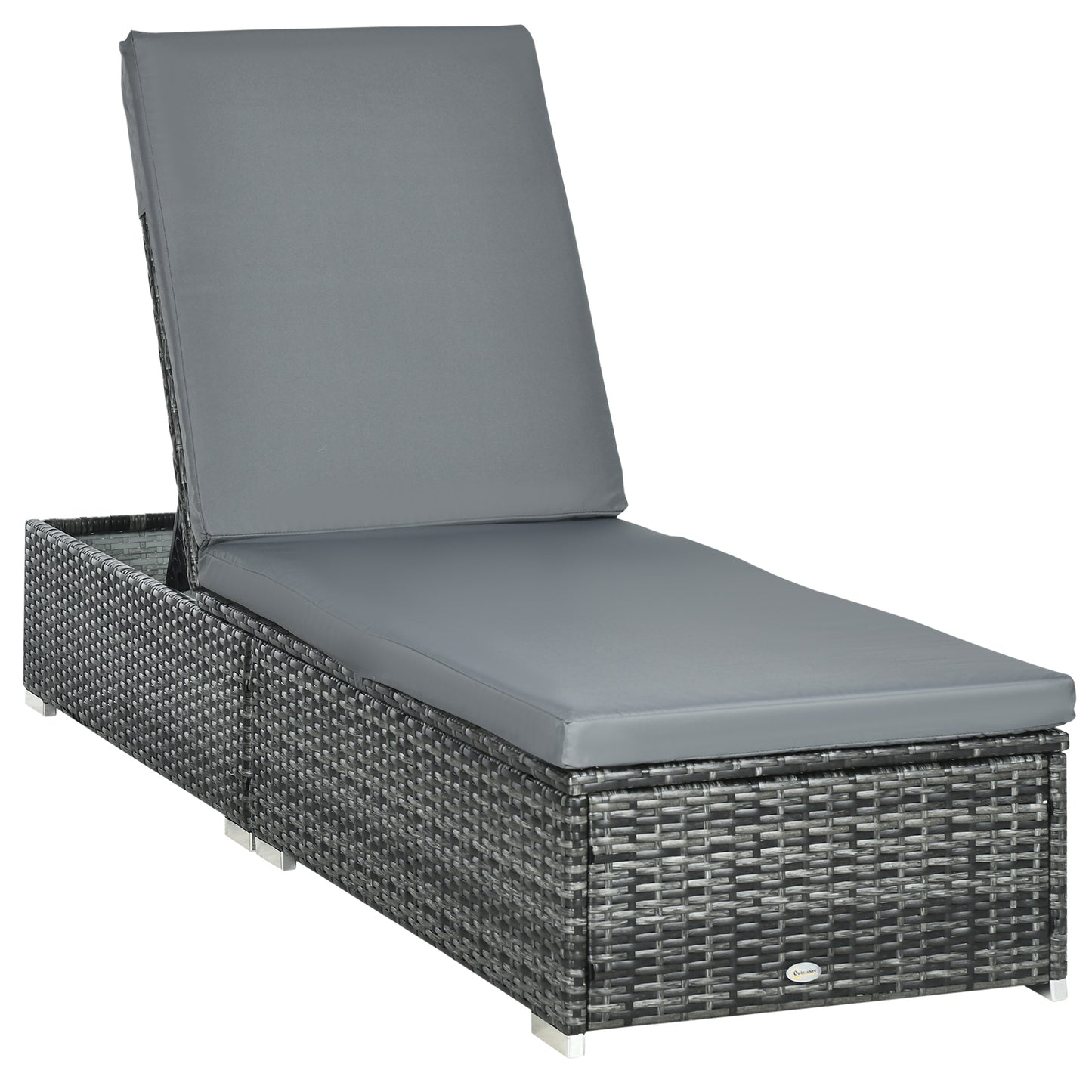 PE Rattan Sun Lounger, Five-Position Adjustable Recliner Lounger