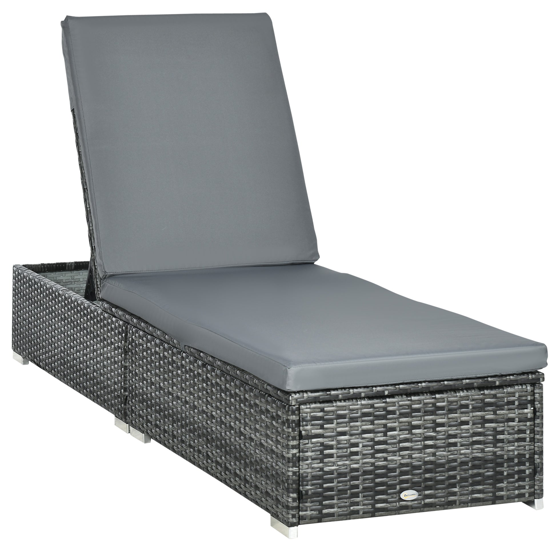 PE Rattan Sun Lounger, Five-Position Adjustable Recliner Lounger
