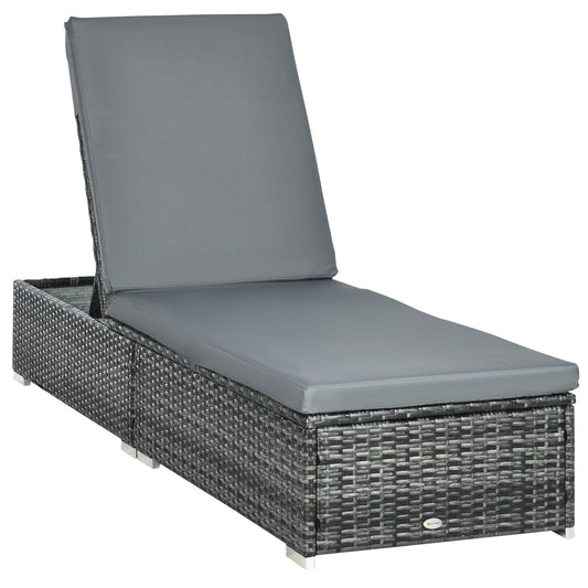 PE Rattan Sun Lounger, Five-Position Adjustable Recliner Lounger