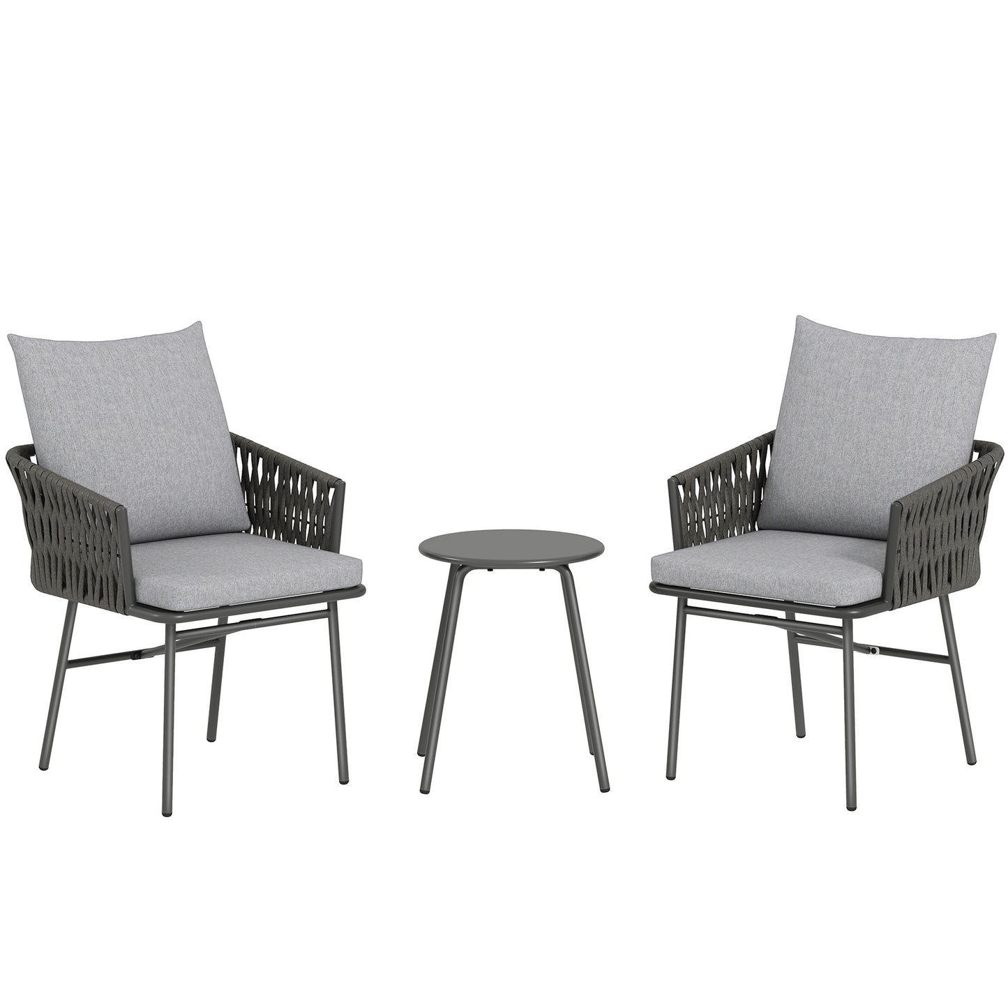 3-Piece Rattan Bistro Set, Garden Table and Chairs with 4 Cushions