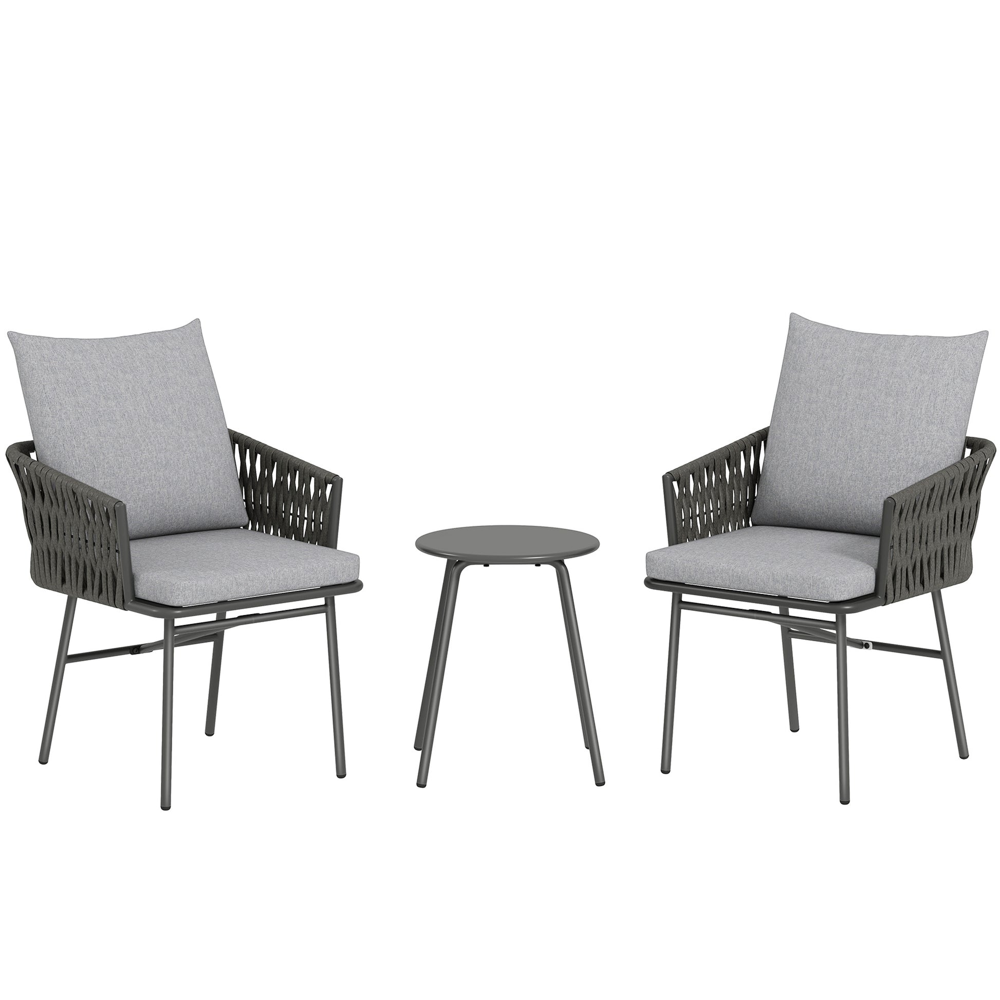 3-Piece Rattan Bistro Set, Garden Table and Chairs with 4 Cushions