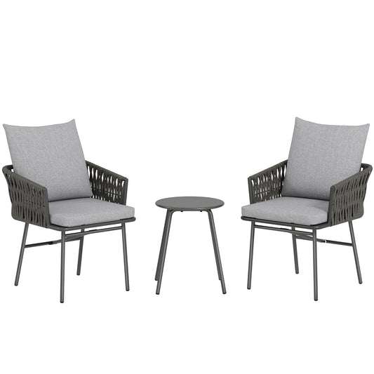 3-Piece Rattan Bistro Set, Garden Table and Chairs with 4 Cushions