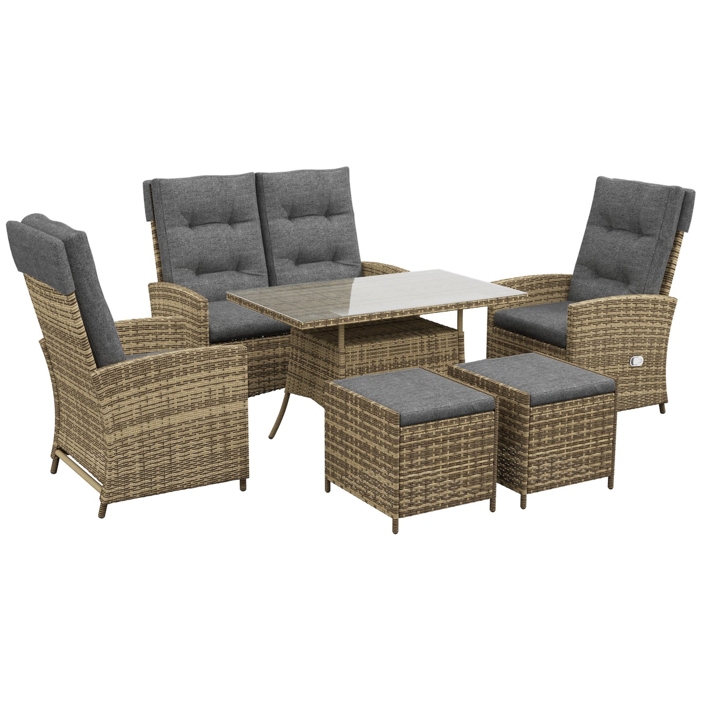Six-Piece Rattan Garden Set, with Reclining Chairs
