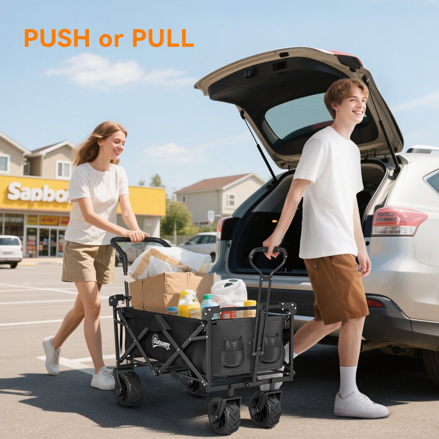 Folding Trolley Cart Storage Wagon Beach Trailer 4 Wheels