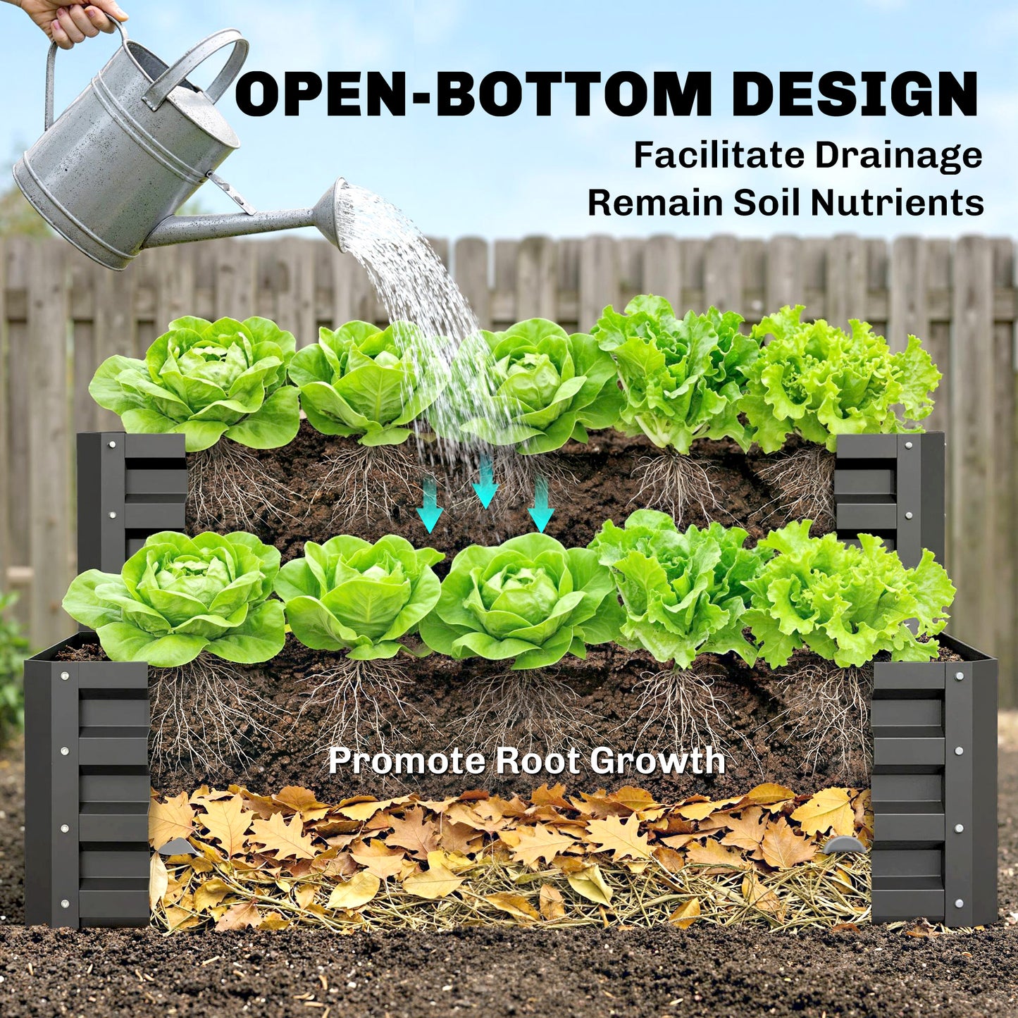 2 Tier Raised Garden Bed, Galvanised Planter Box with Open Bottom