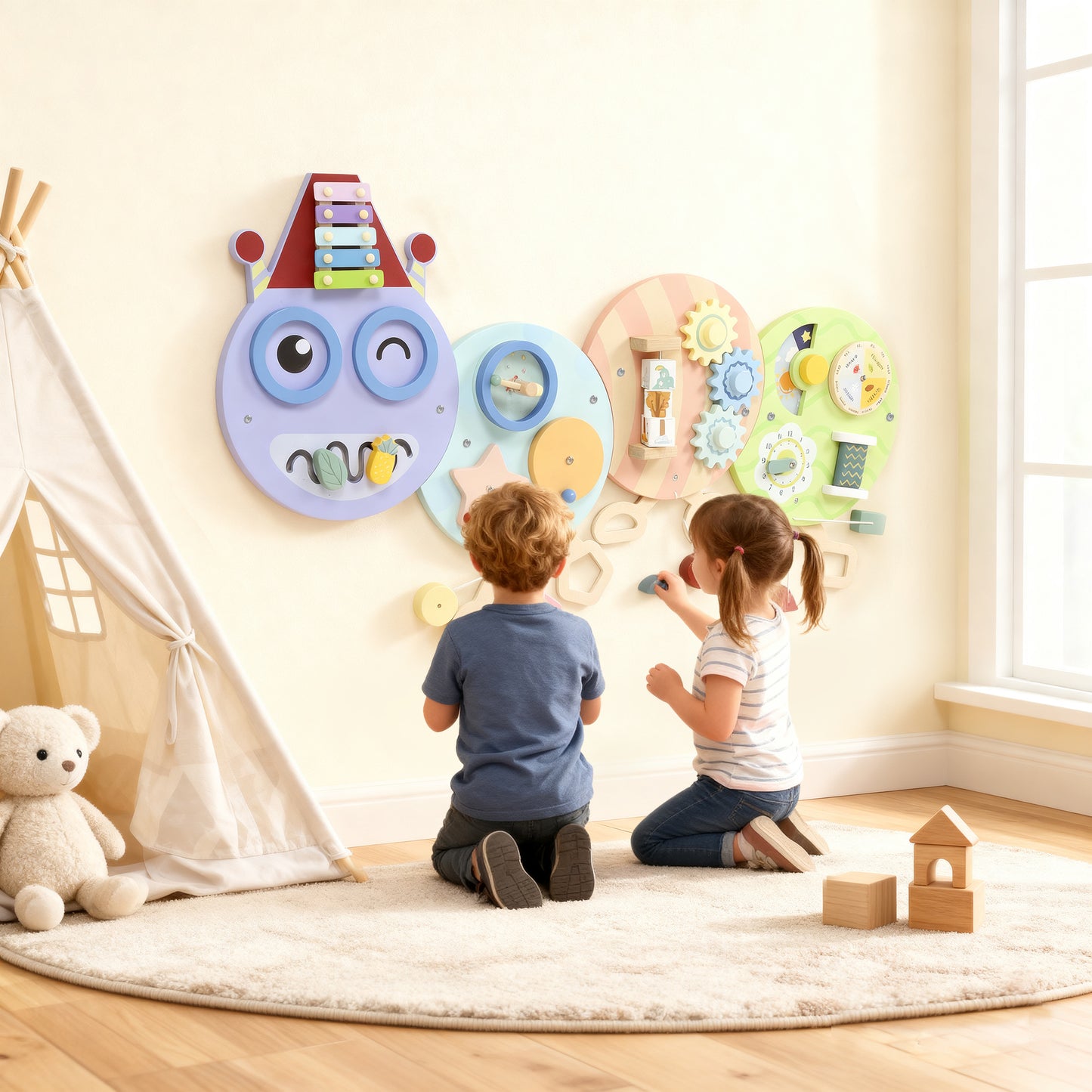 Caterpillar Busy Board with 7 Activities, for Nursery, Playroom