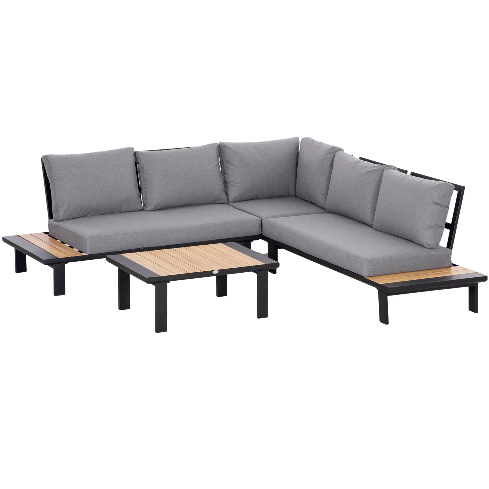 4 Pieces Aluminium Garden Furniture Set L Shape Sofa Set with Tables