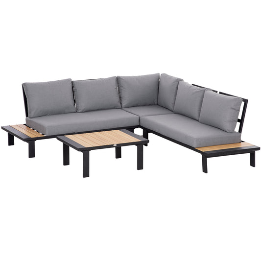 4 Pieces Aluminium Garden Furniture Set L Shape Sofa Set with Tables