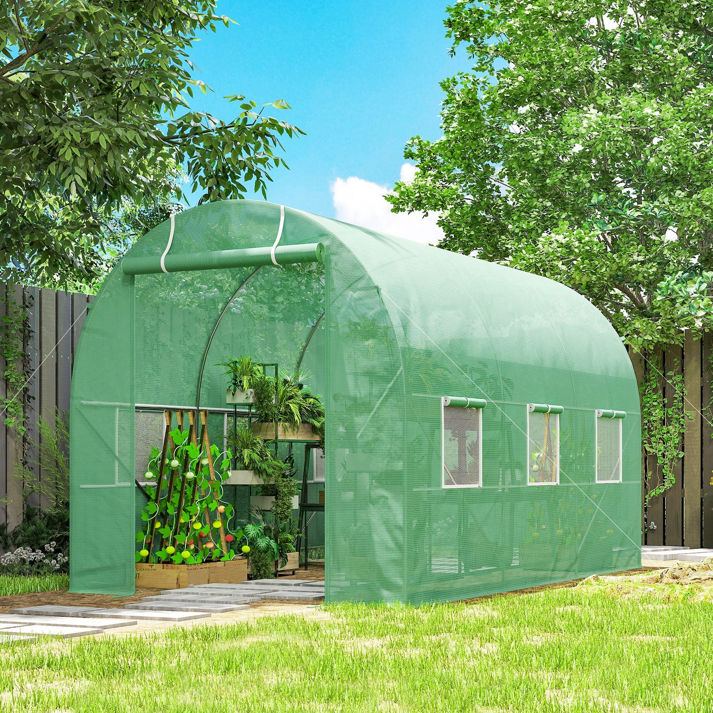 3.5 x 2m Walk-In Polytunnel Greenhouse, with Steel Frame, PE Cover