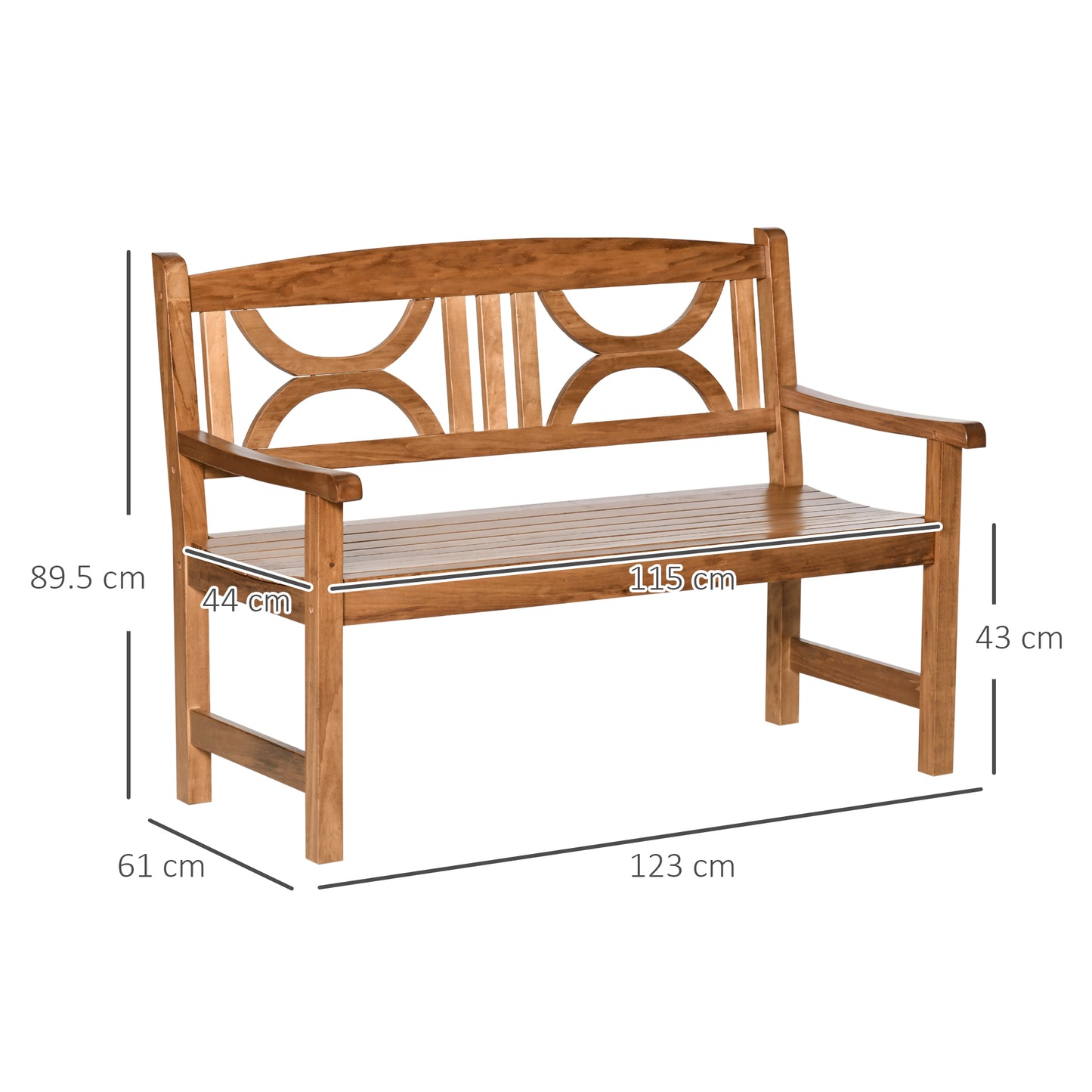 2-Seater Wooden Garden Bench Outdoor Patio Loveseat for Yard, Lawn