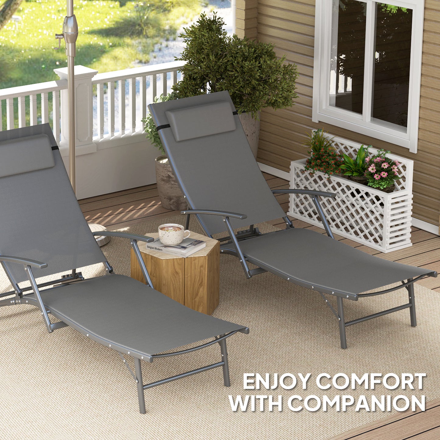 Set of Two Adjustable Back Sun Loungers