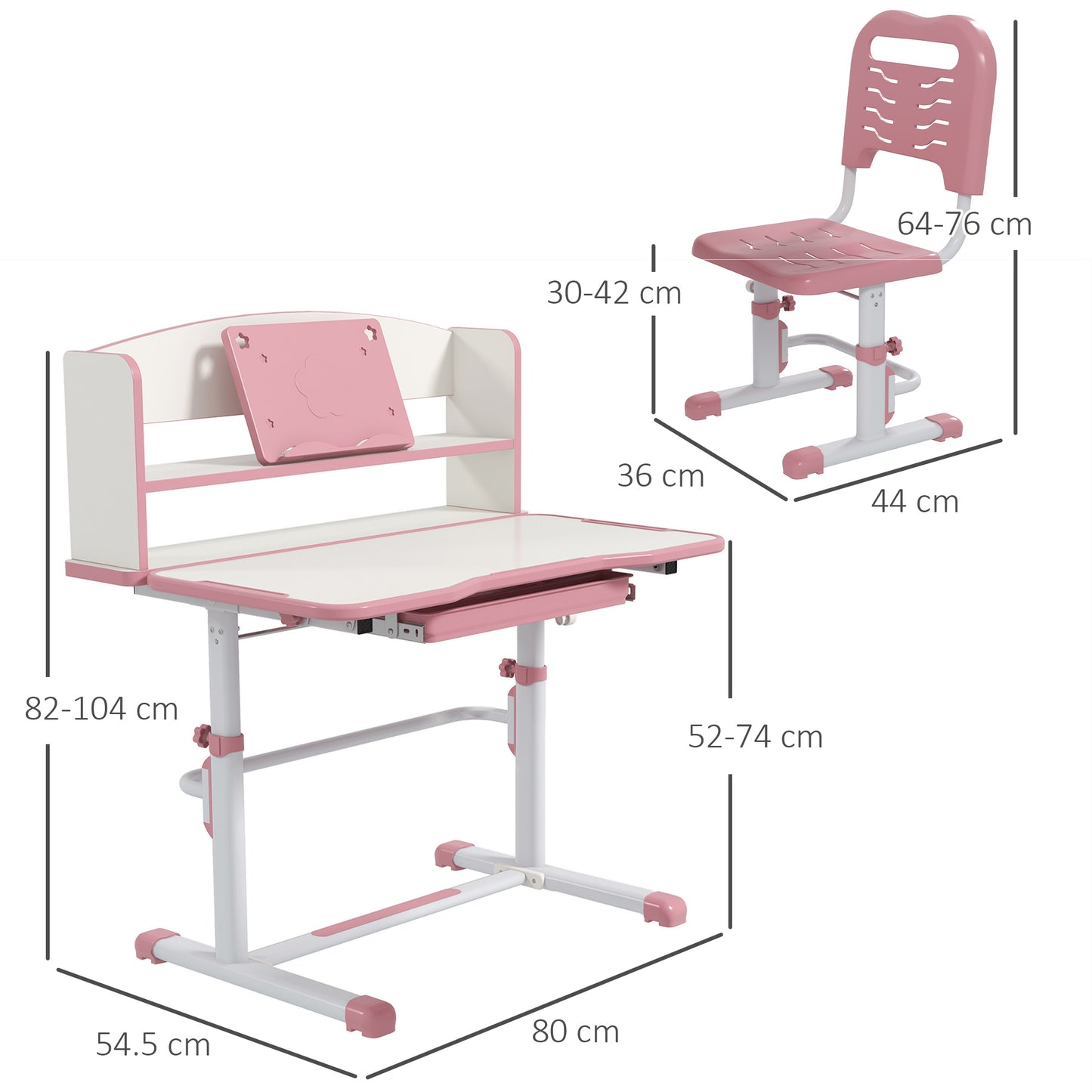 Height Adjustable Kids Study Table and Chair Set, with Drawer