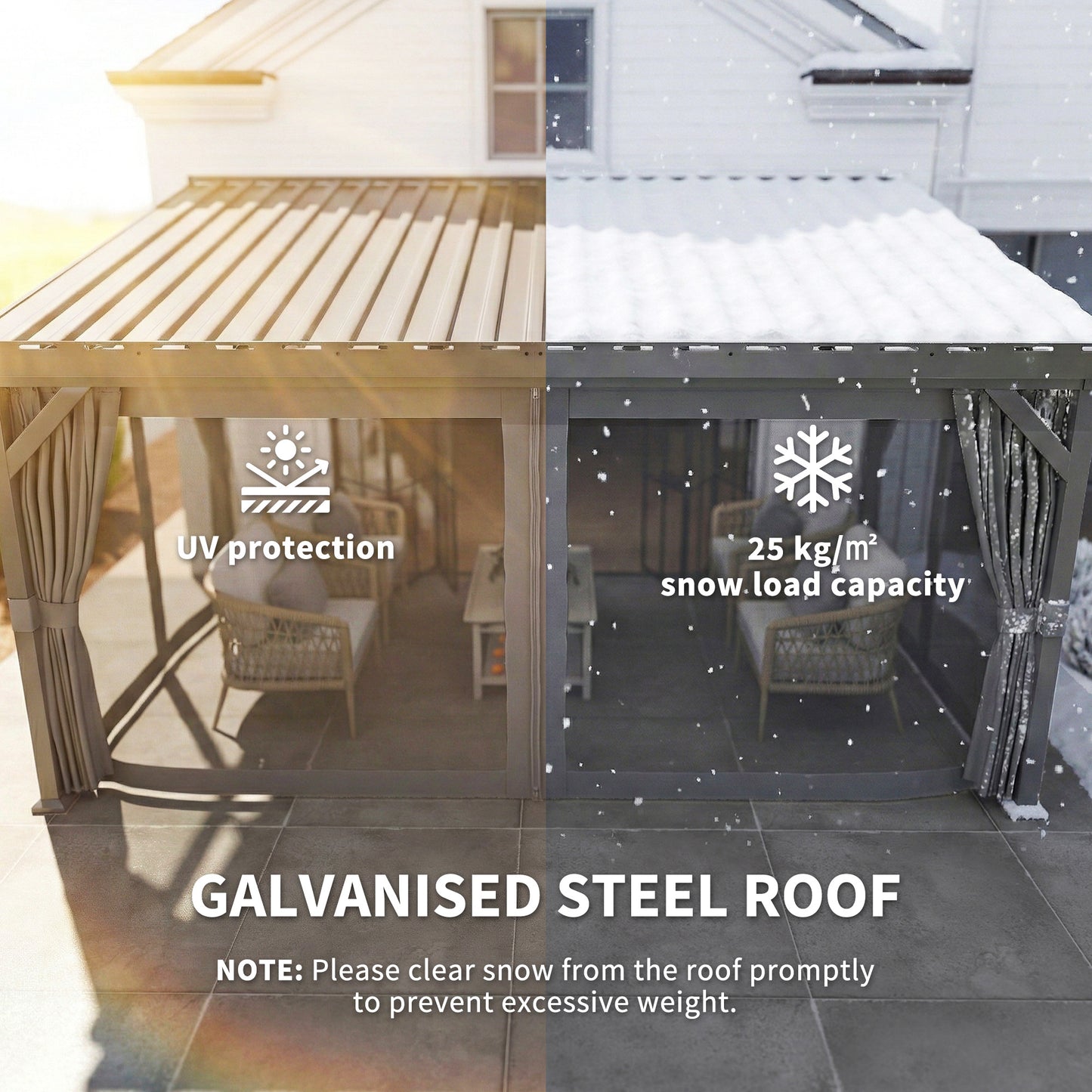 4.3 x 3 m Garden Pergola with Galvanised Steel Roof