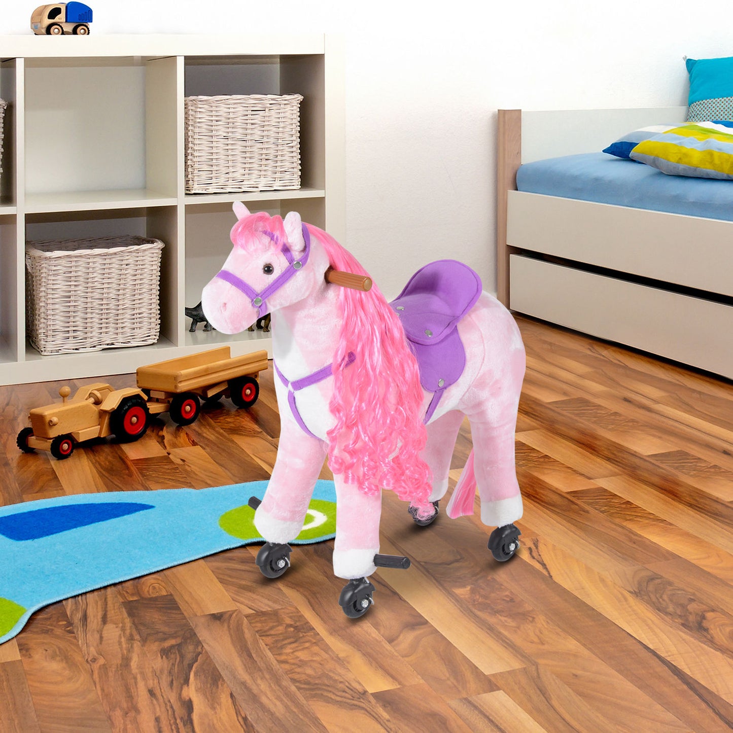 Plush Walking Horse Ride On Toy with Wheels